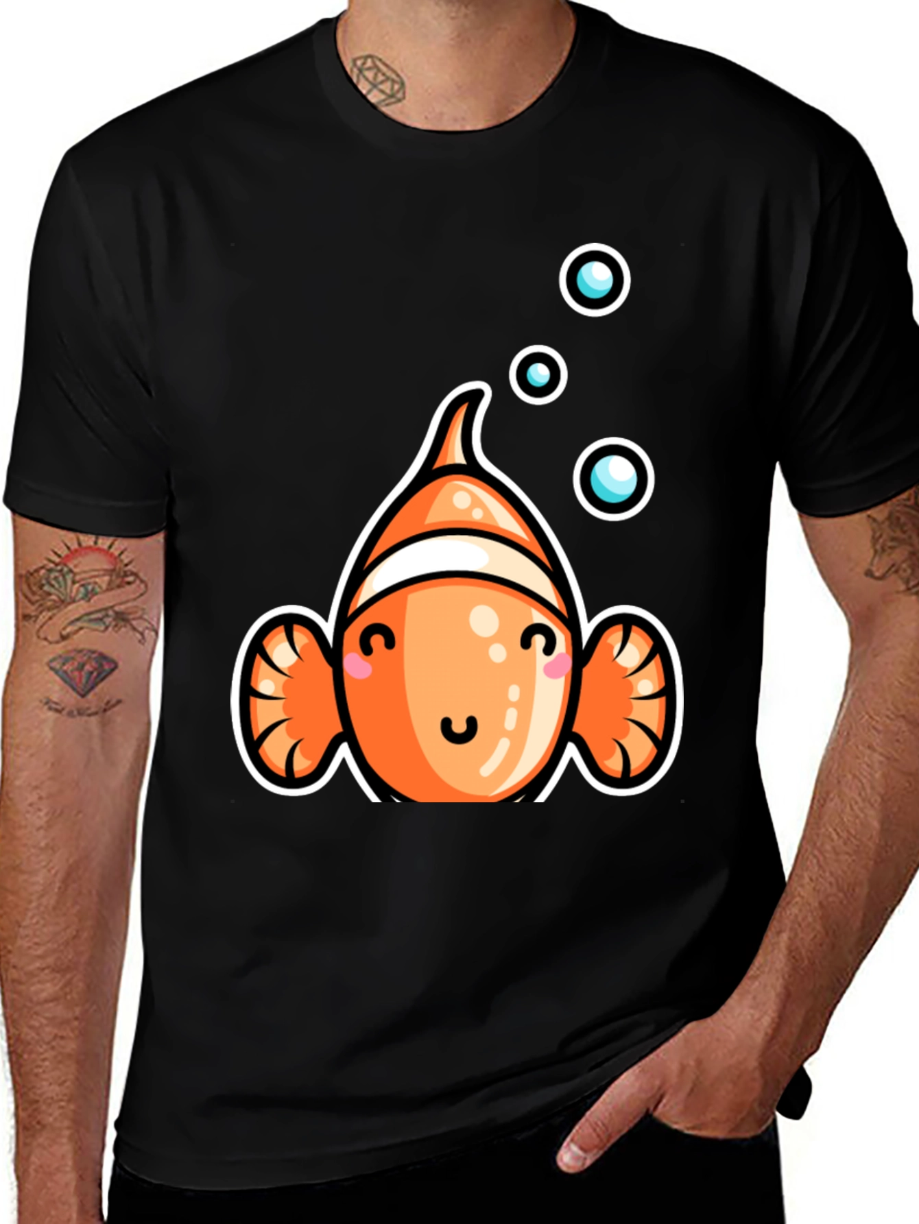 Variant 24 of Cute Clownfish Graphic T-Shirt - Unisex Black Tee