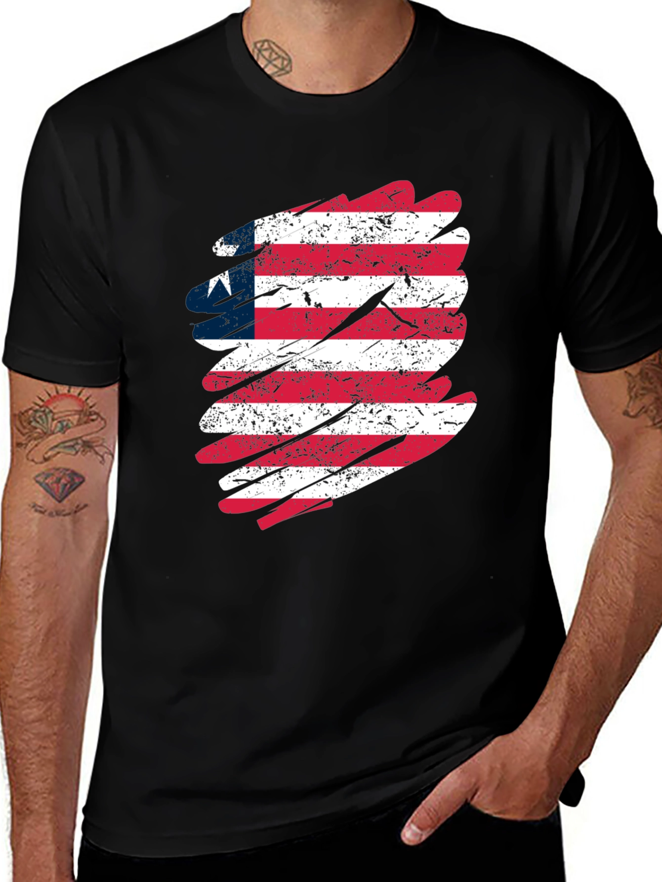 Variant 5 of Liberia Flag Graphic Tee - Distressed Style