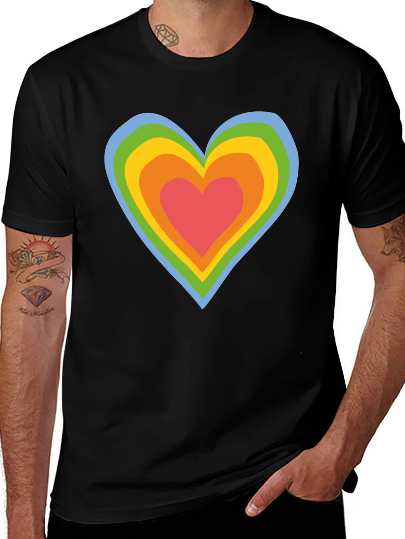 Variant 13 of Retro Rainbow Heart Black T-Shirt