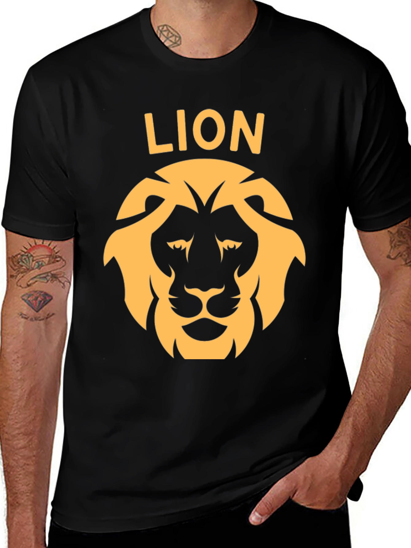 Lion Graphic Tee - Bold Design, Black Cotton T-Shirt