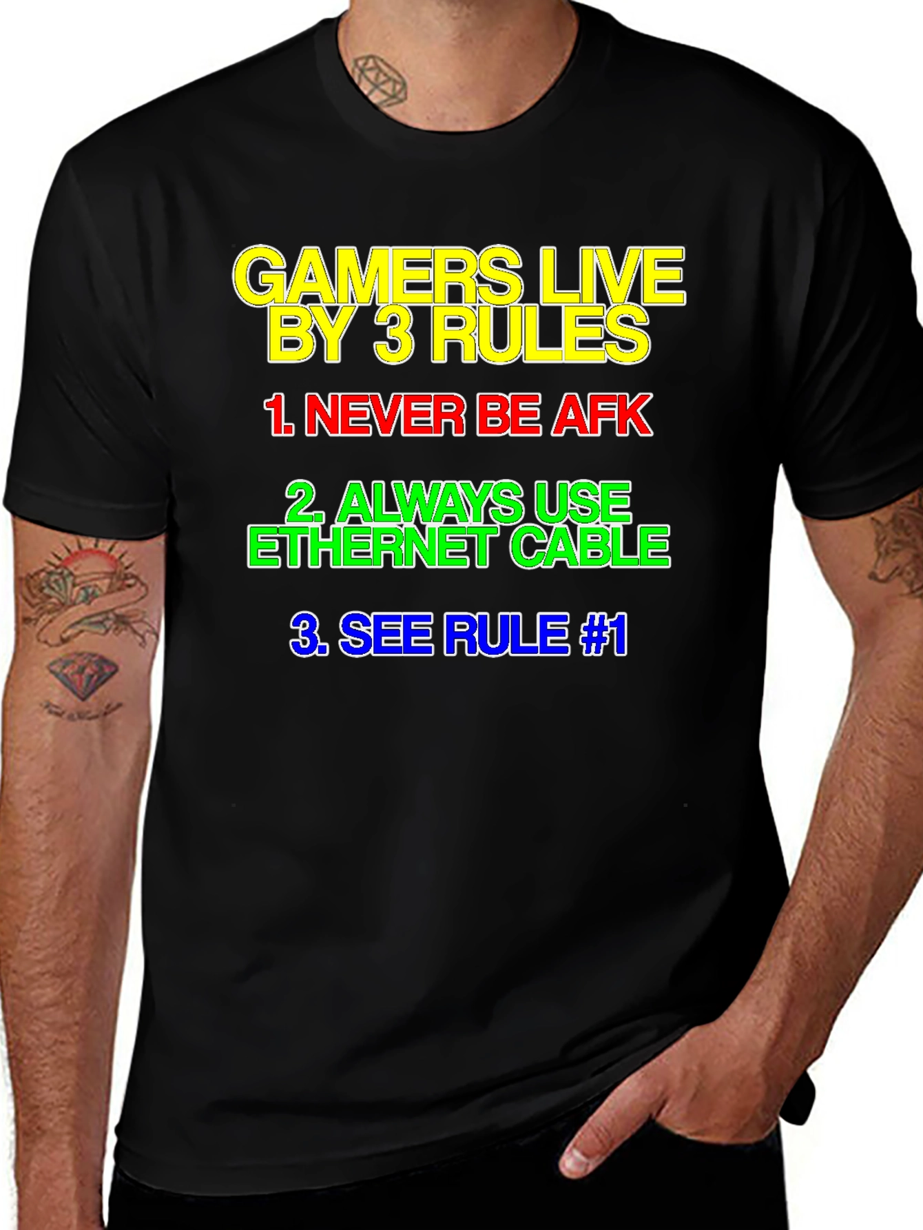 Variant 8 of Gamers Live By 3 Rules T-Shirt - Black