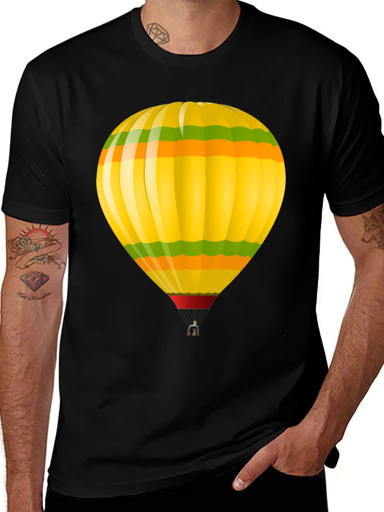 Hot Air Balloon Graphic T-Shirt - Black Cotton Tee