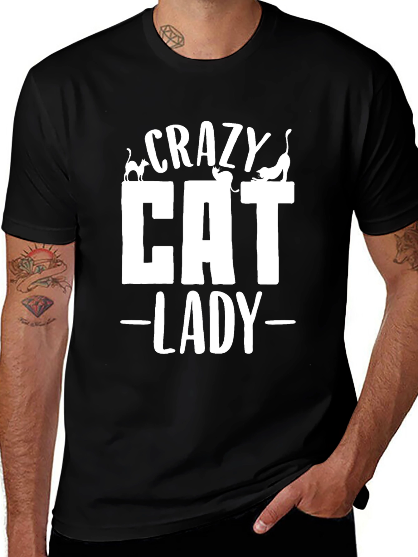 Variant 11 of Crazy Cat Lady T-Shirt - Black