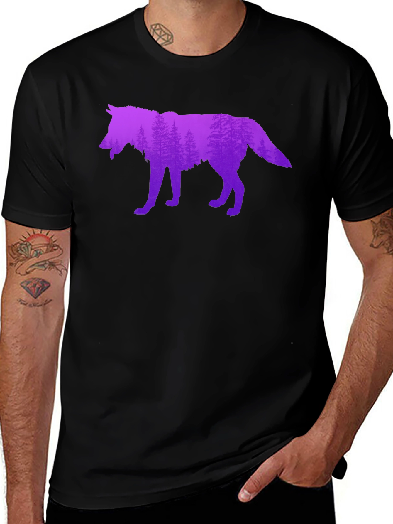 Variant 8 of Wolf Silhouette Forest Graphic T-Shirt