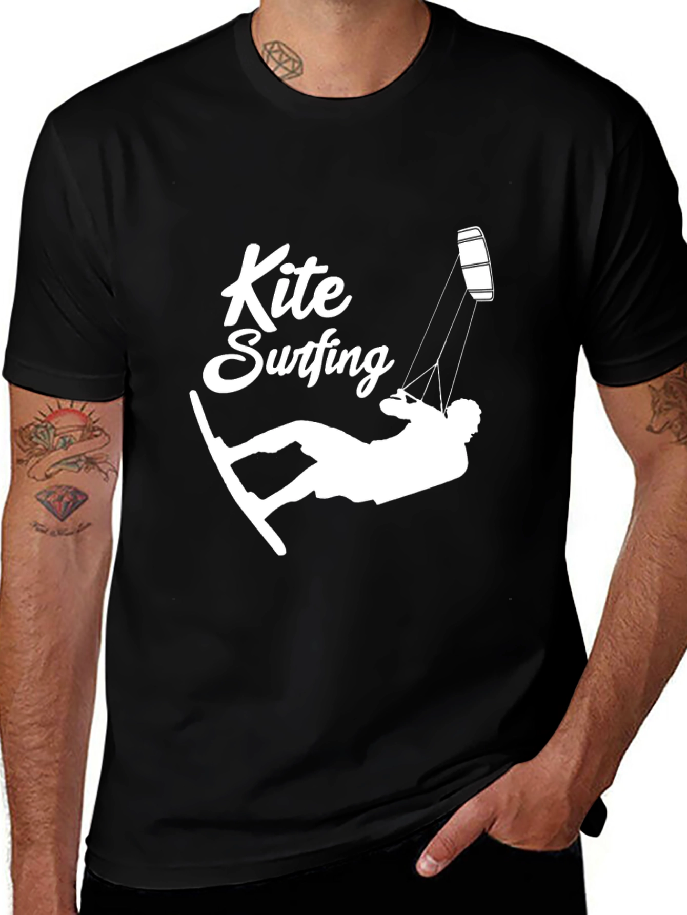Kite Surfing Graphic Tee - Black Cotton T-Shirt