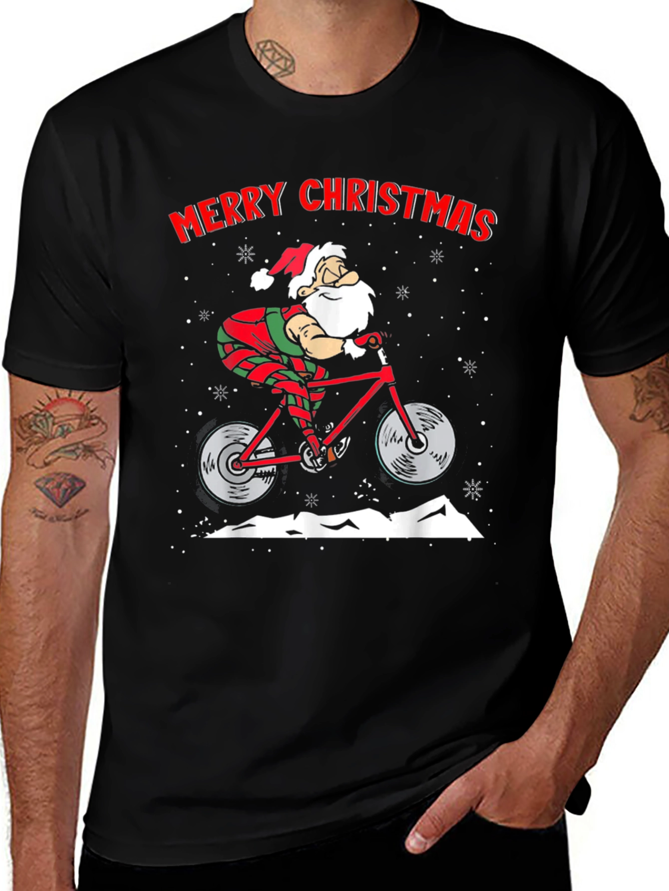 Santa Riding Bike T-Shirt - Merry Christmas Tee