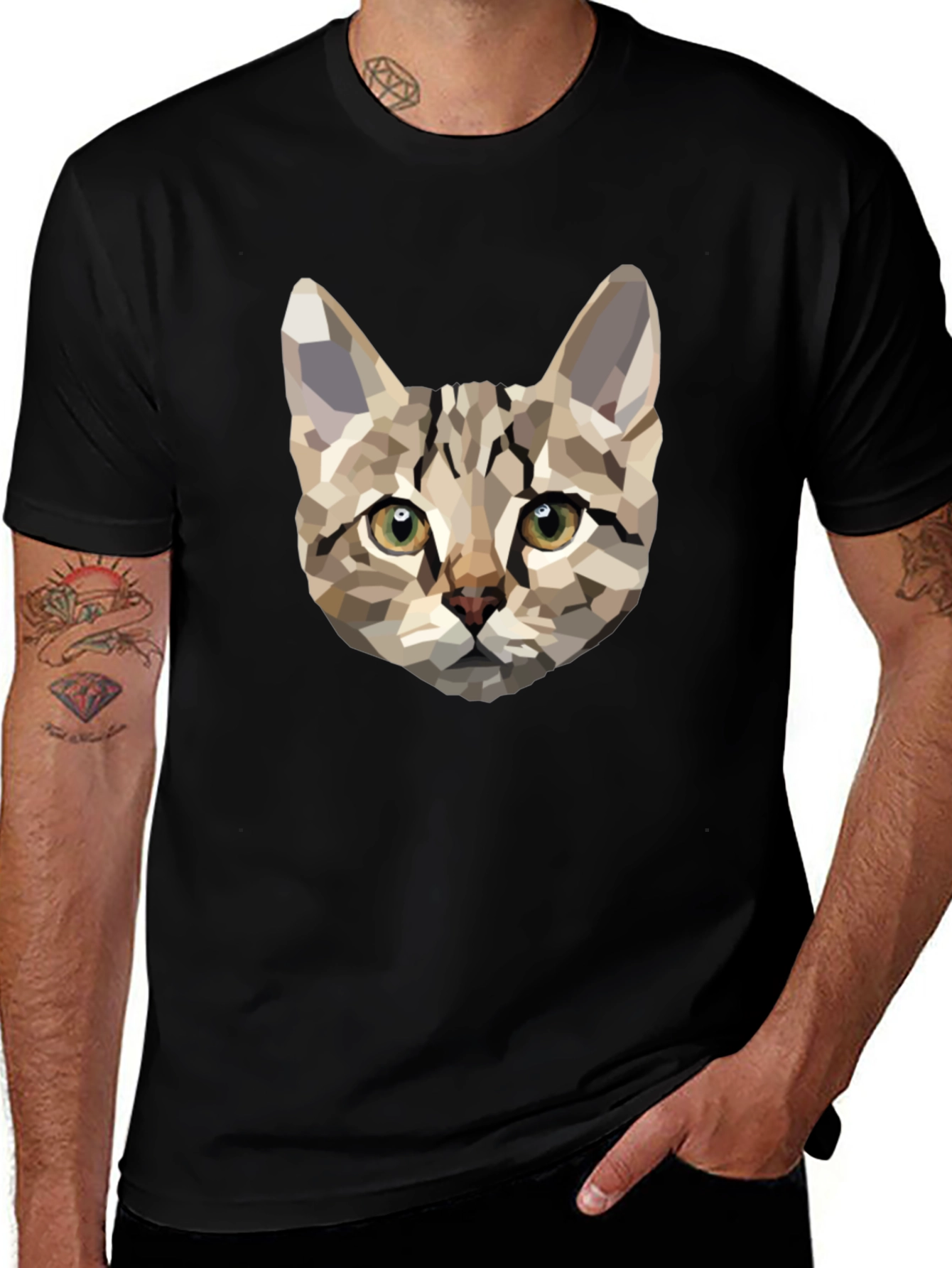 Variant 4 of Geometric Cat Print Black T-Shirt