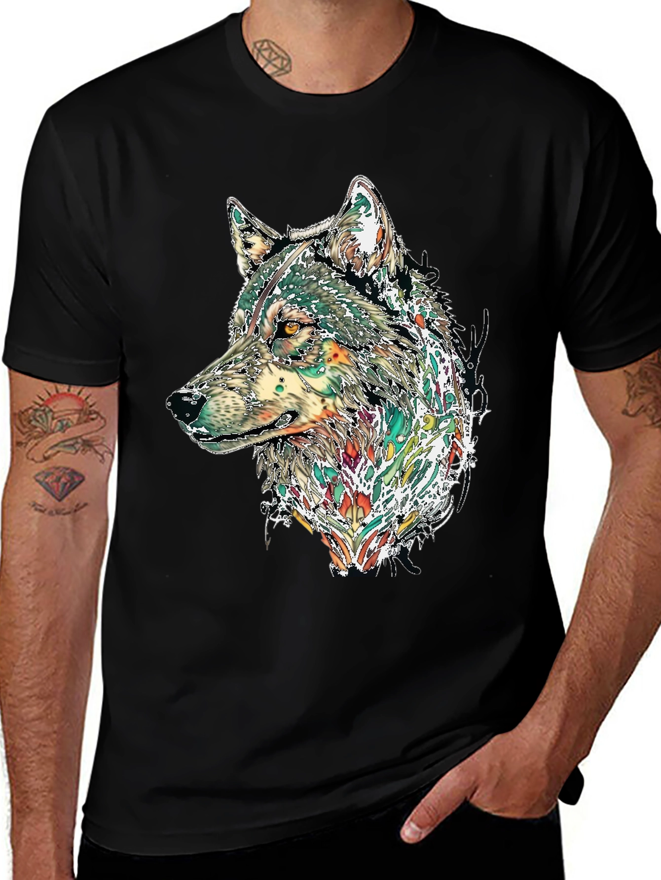 Variant 8 of Wolf Graphic Print Black T-Shirt