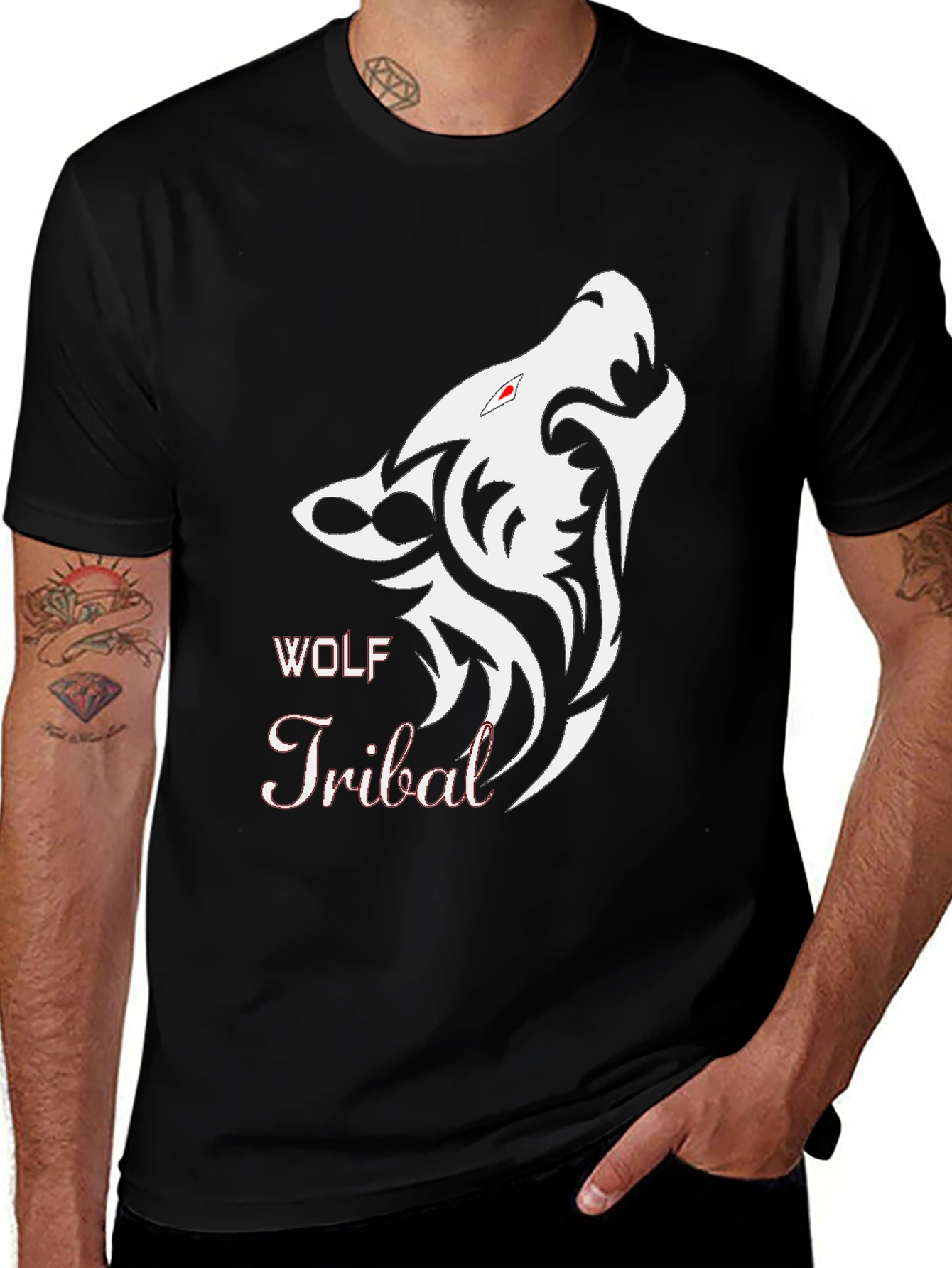 Variant 24 of Black Wolf Tribal Graphic T-Shirt - Stylish Men's Tee