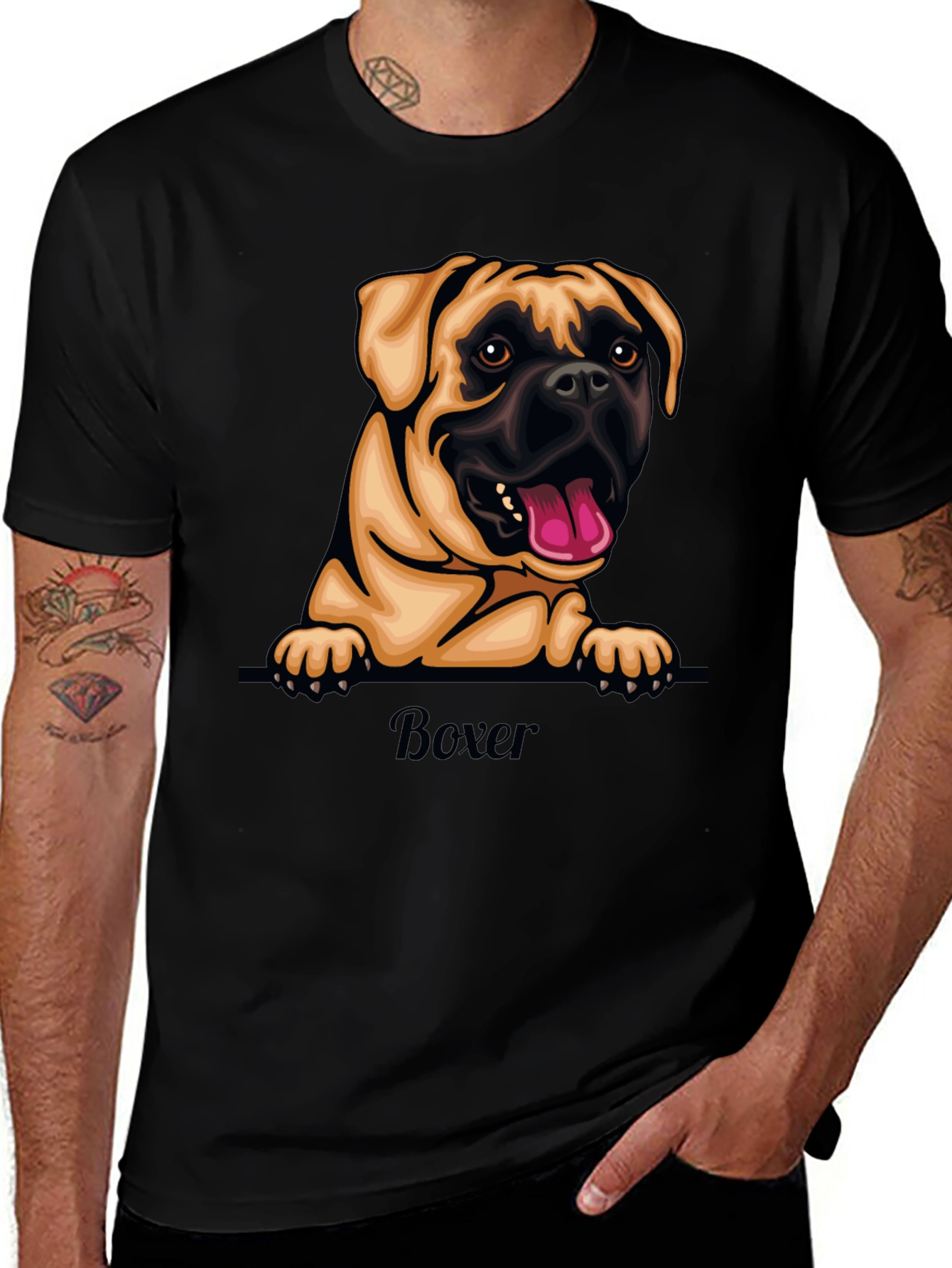 Variant 25 of Boxer Dog Graphic T-Shirt - Black Crew Neck Tee