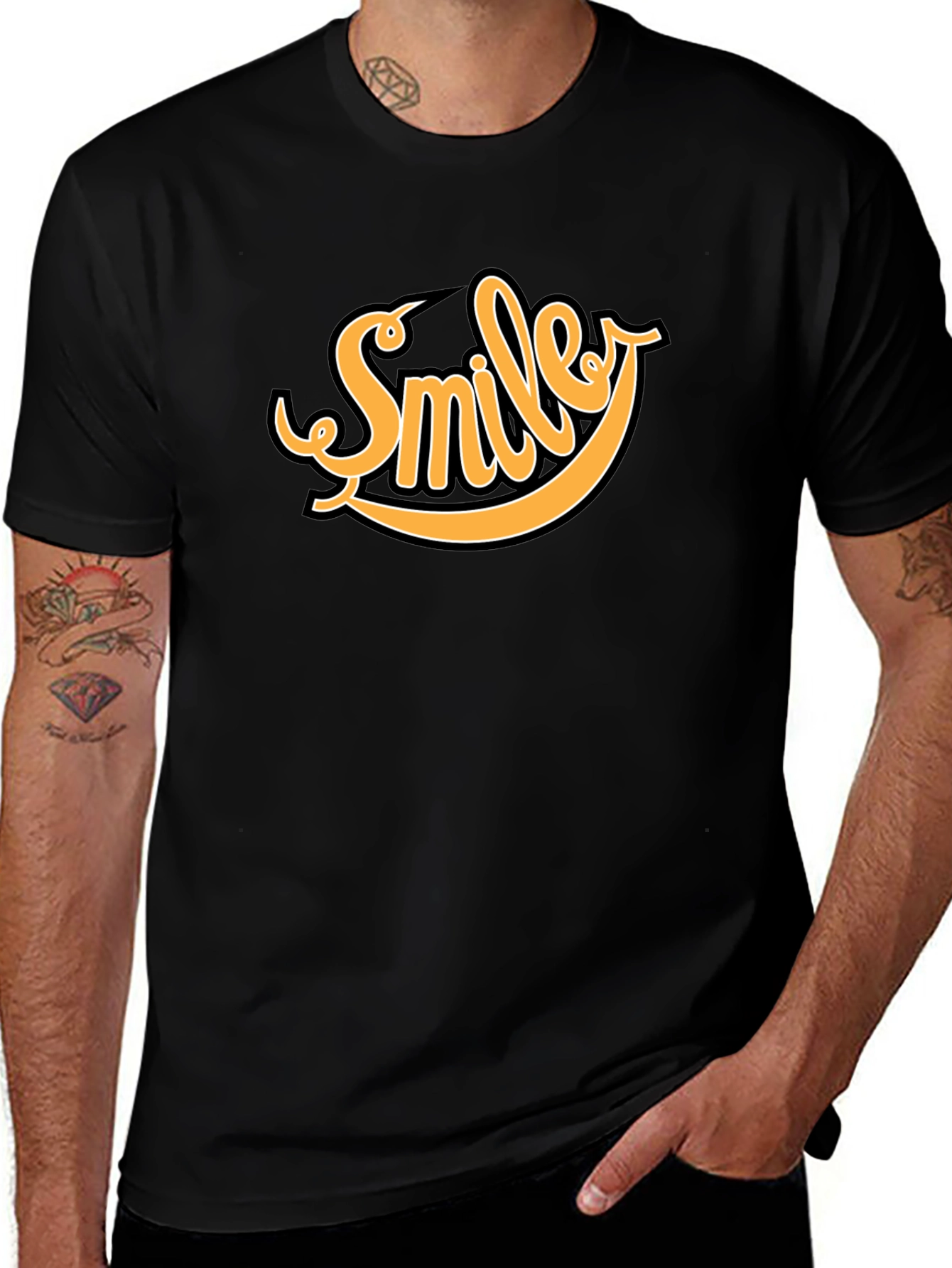Variant 10 of Smile Graphic Tee - Black Cotton Blend Casual Shirt