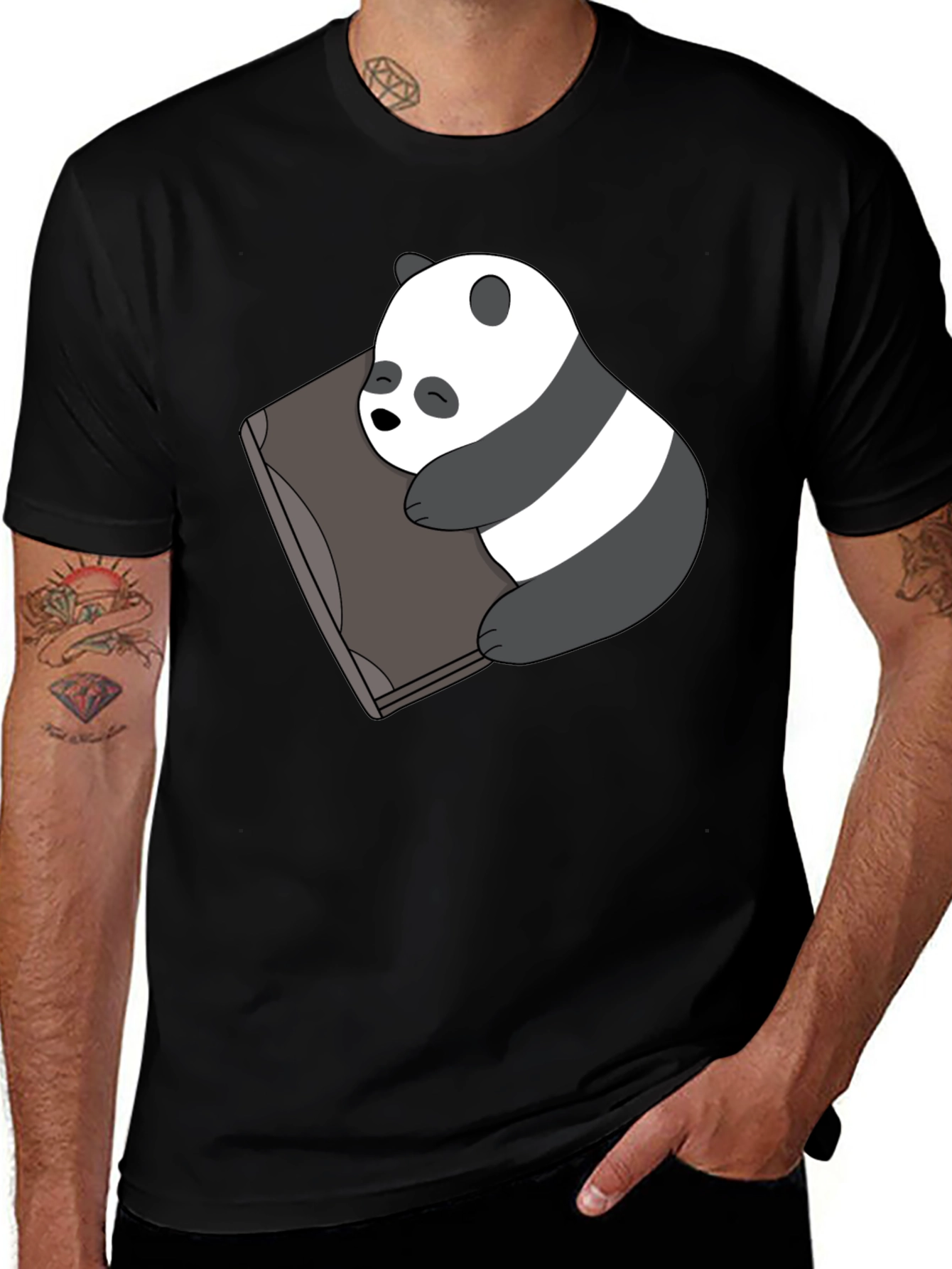 Variant 11 of Cute Panda Bear Sleeping on Book Black T-Shirt
