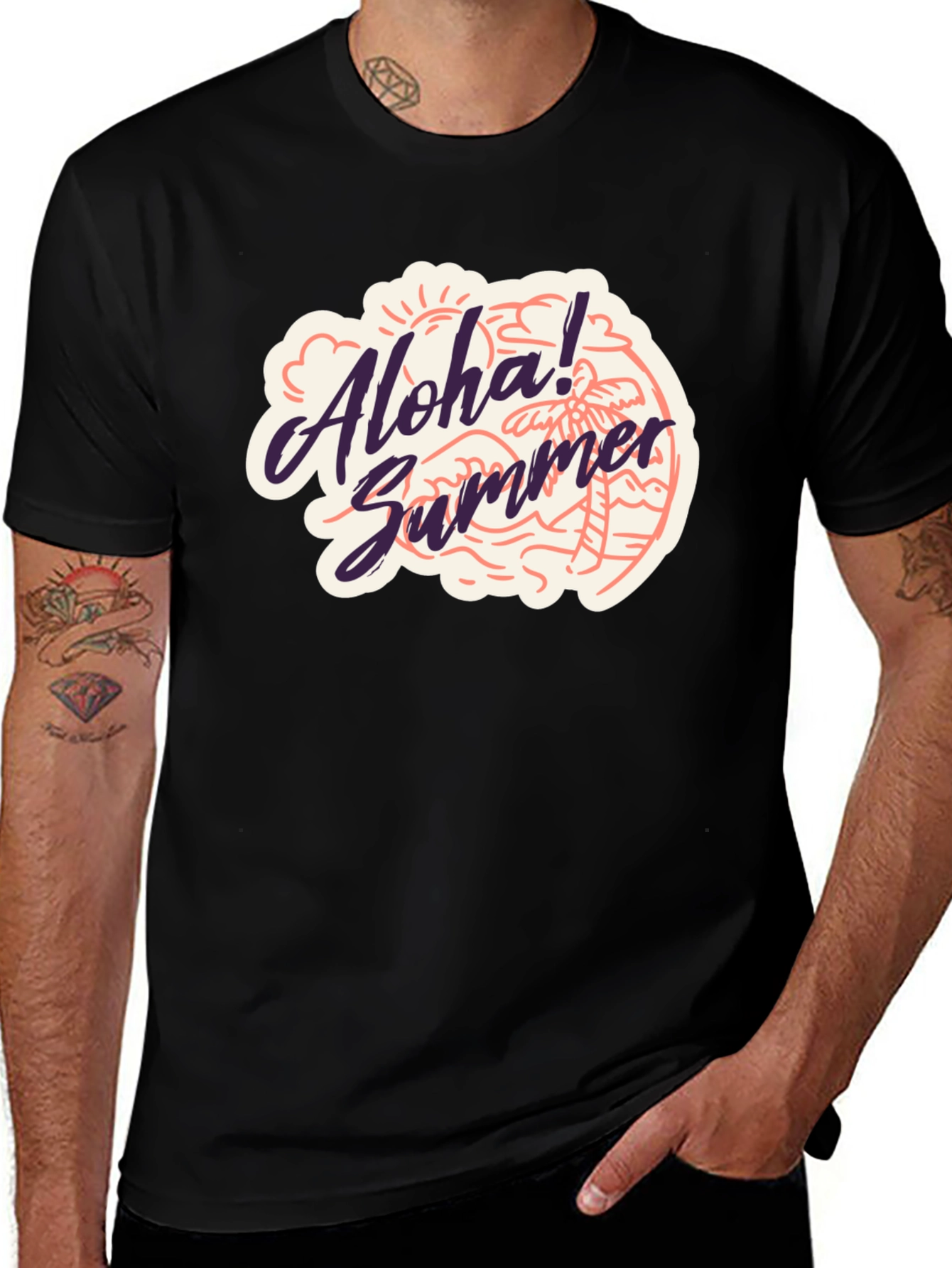 Variant 14 of Aloha Summer Black T-Shirt - Beach Vibes