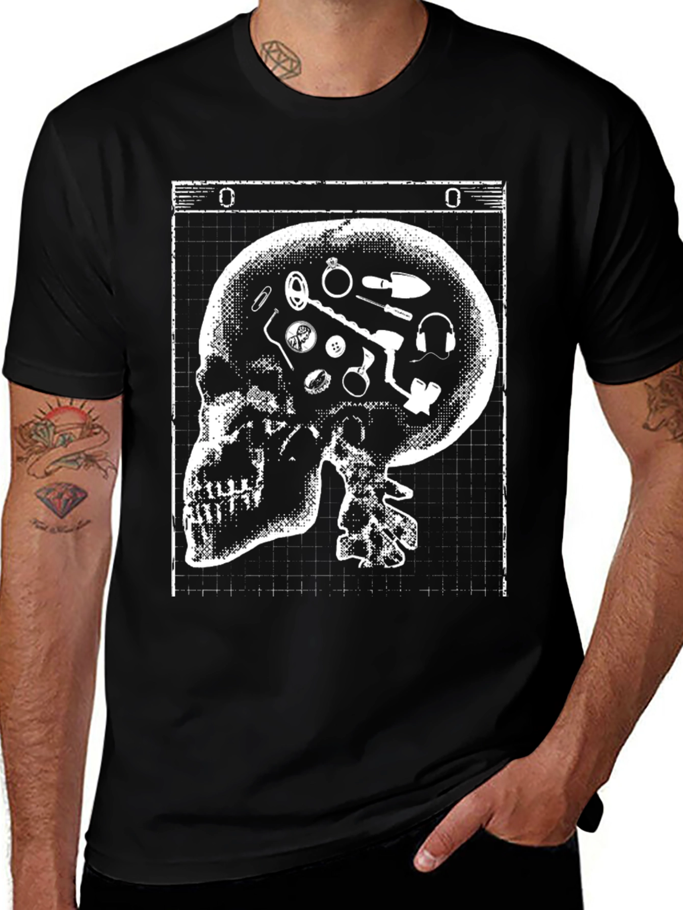 Variant 7 of Mindscape Skull Graphic Tee - Quirky Black T-Shirt
