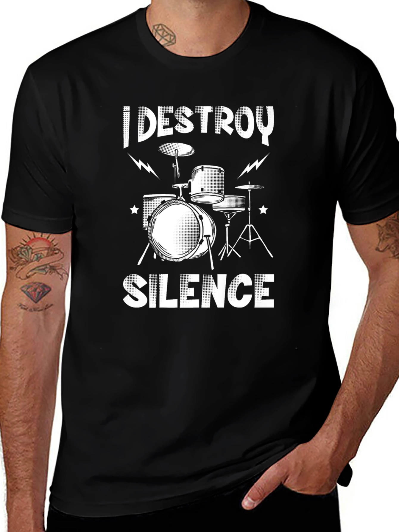 Variant 29 of I Destroy Silence Drummer T-Shirt - Music Lover Tee