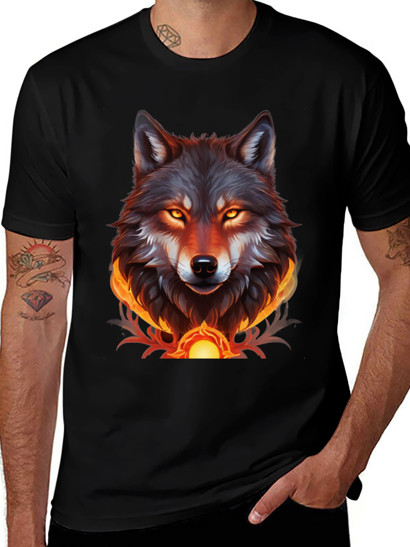 Variant 14 of Fiery Wolf Graphic Tee - Bold Black T-Shirt