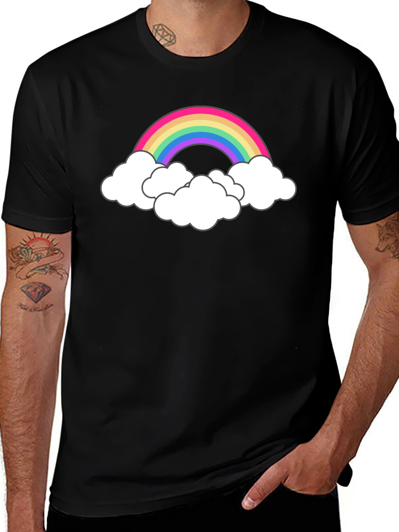 Variant 17 of Rainbow Cloud Graphic Tee - Black Cotton T-Shirt