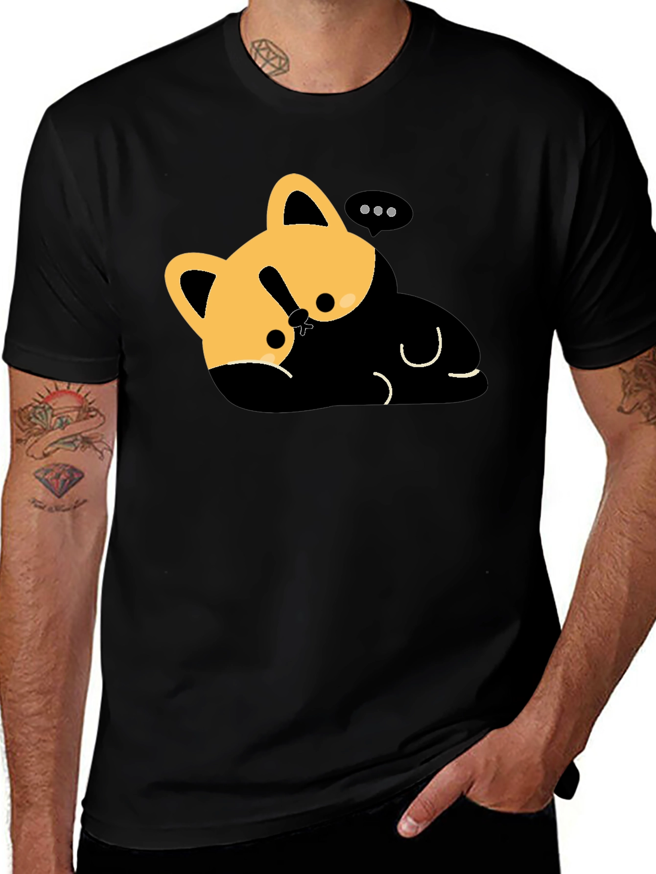 Variant 9 of Cute Cat Nap T-Shirt - Relaxed Fit, Black