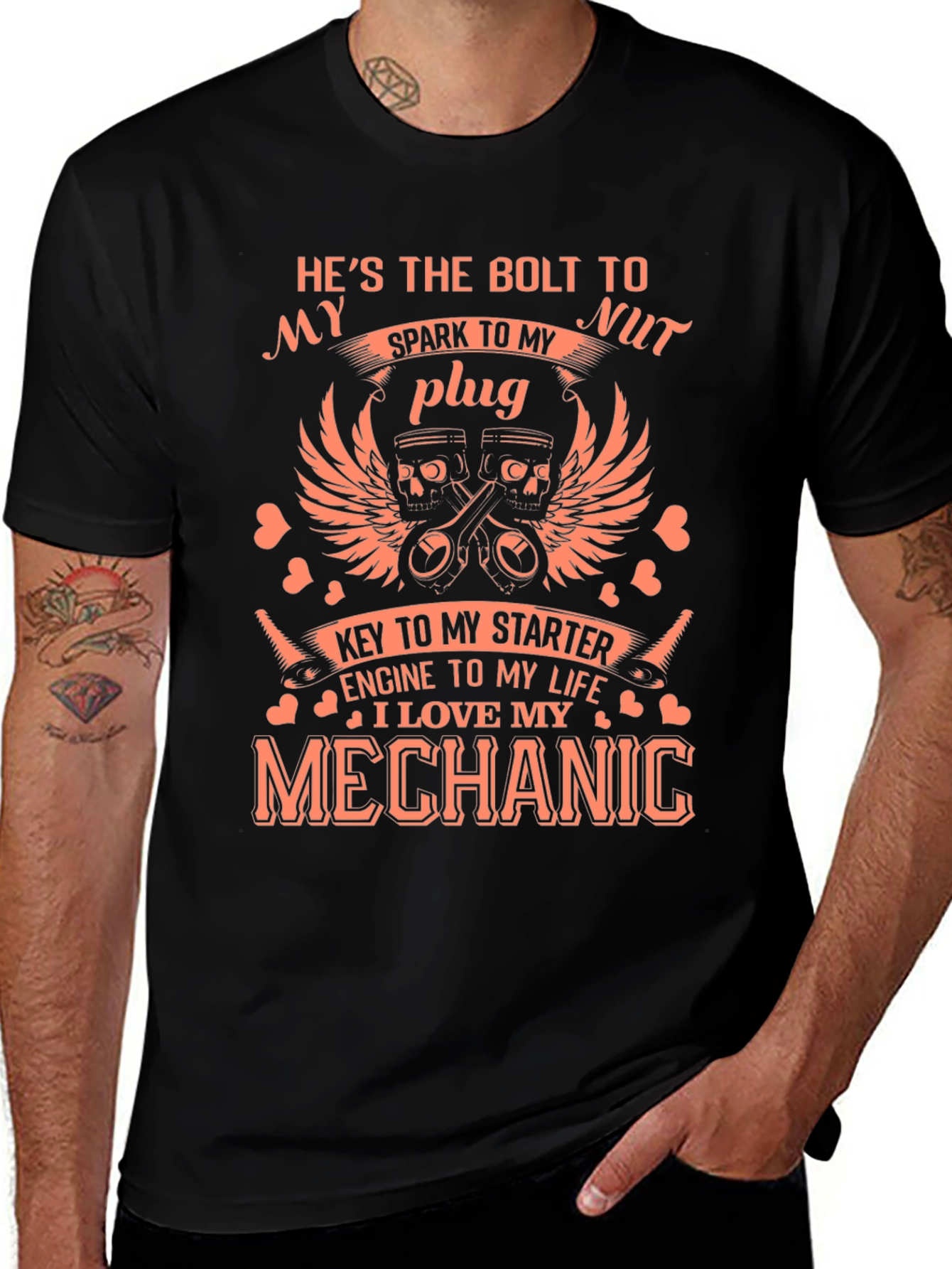 I Love My Mechanic T-Shirt - Bolt Nut Plug Design