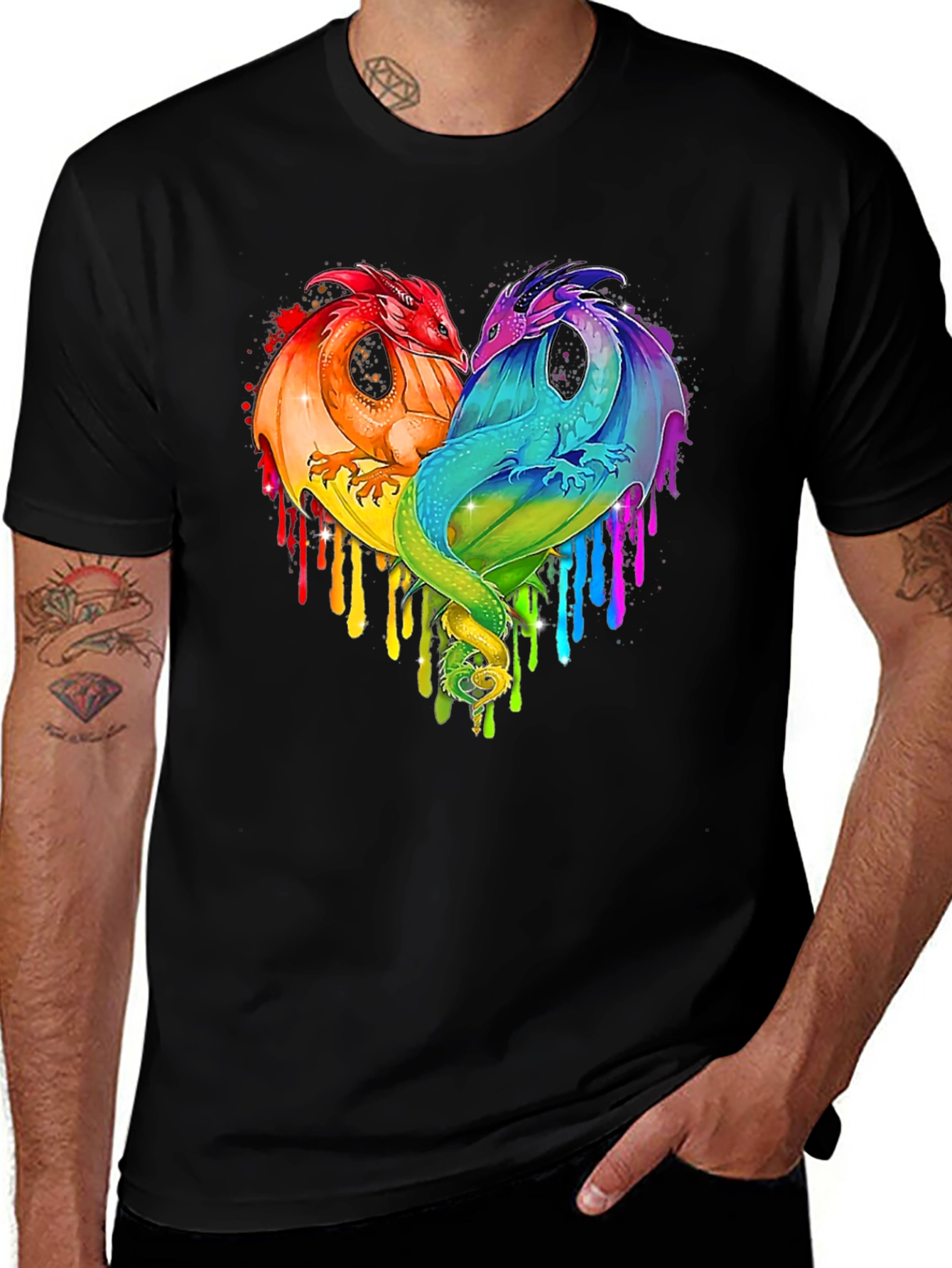 Variant 23 of Rainbow Dragon Heart Graphic Tee - Unique Design