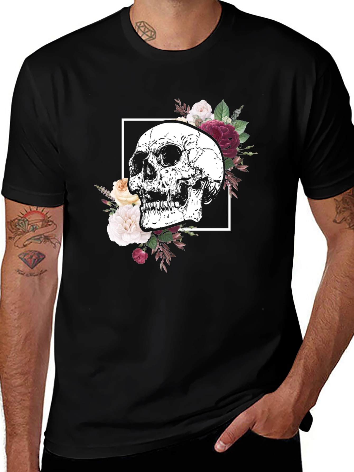 Variant 11 of Floral Skull Graphic Tee