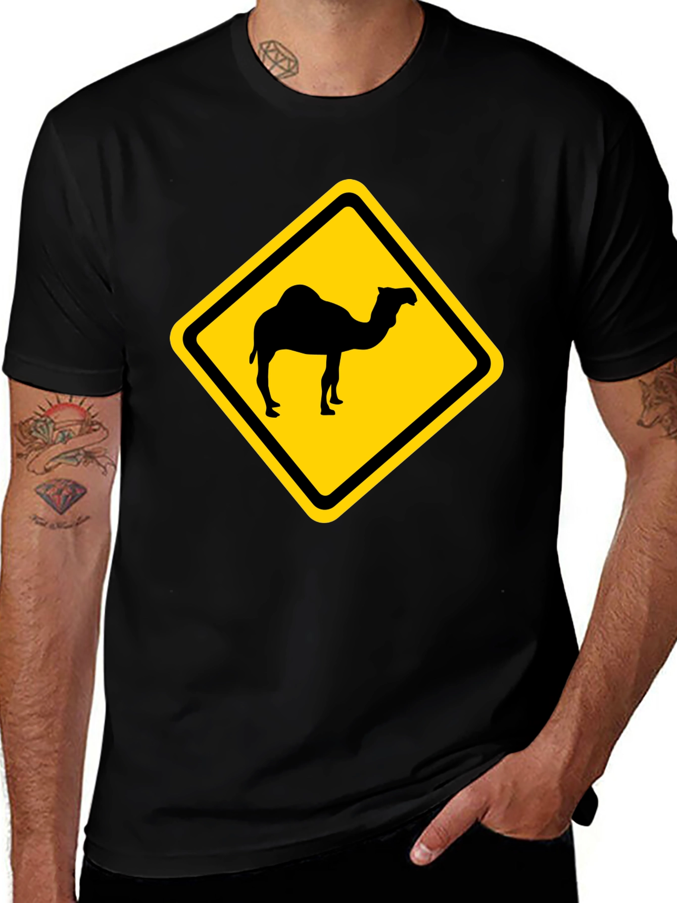 Variant 24 of Camel Crossing T-Shirt - Caution Road Sign Novelty Tee