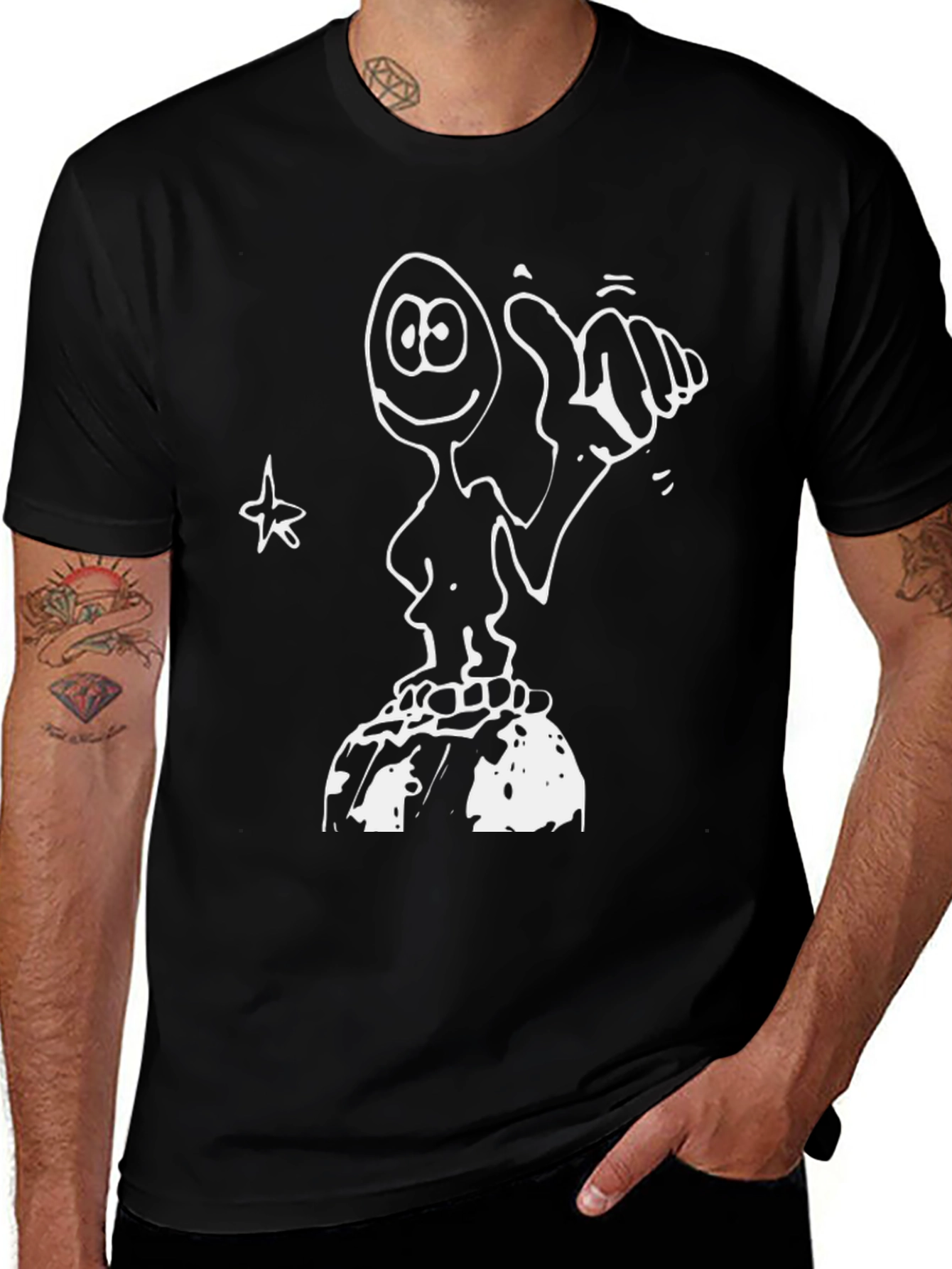 Variant 20 of Humorous Hand-Drawn Character Black T-Shirt