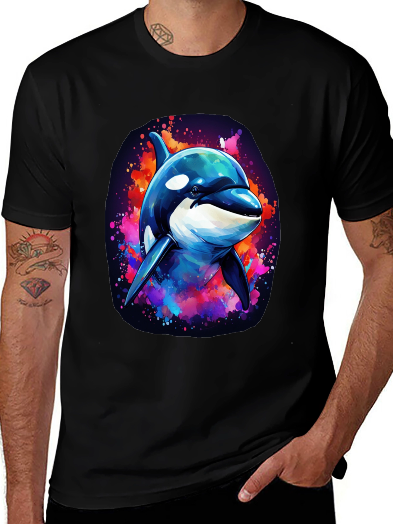 Variant 2 of Cool Orca Whale Graphic Tee - Men's Black T-Shirt