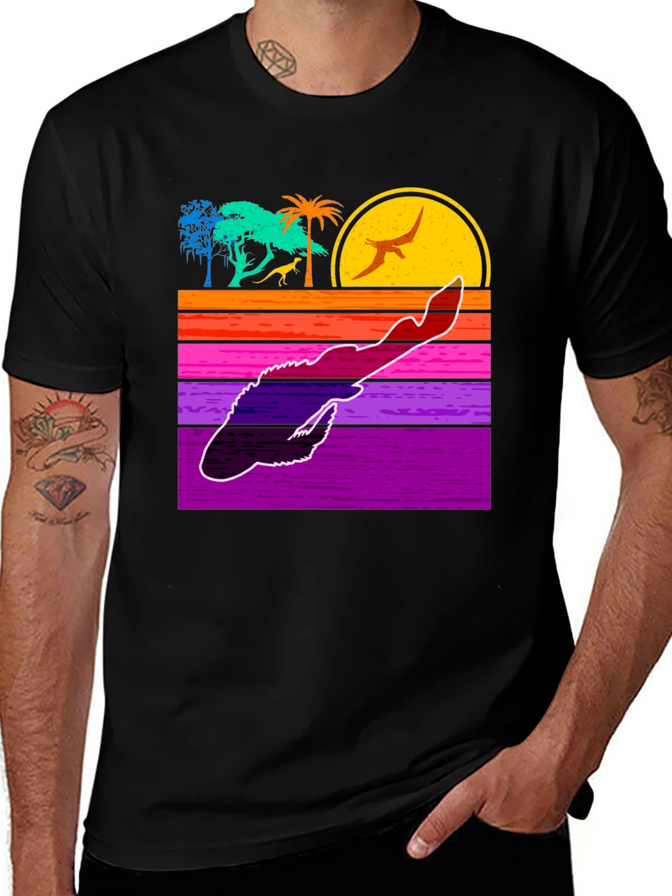 Variant 26 of Retro Dinosaur Sunset Graphic Tee