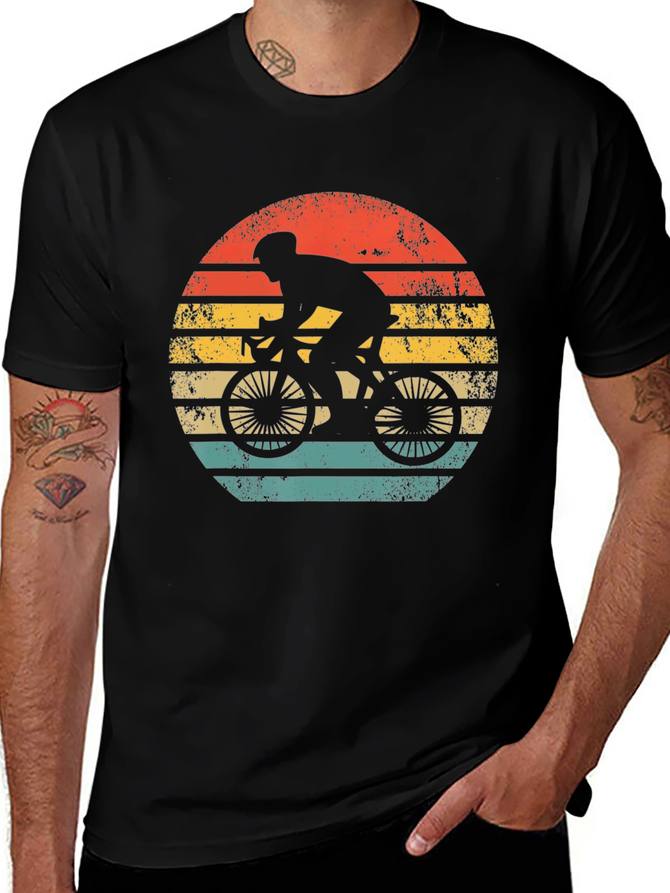 Variant 7 of Retro Cycling T-Shirt: Silhouette Rider, Sunset Design