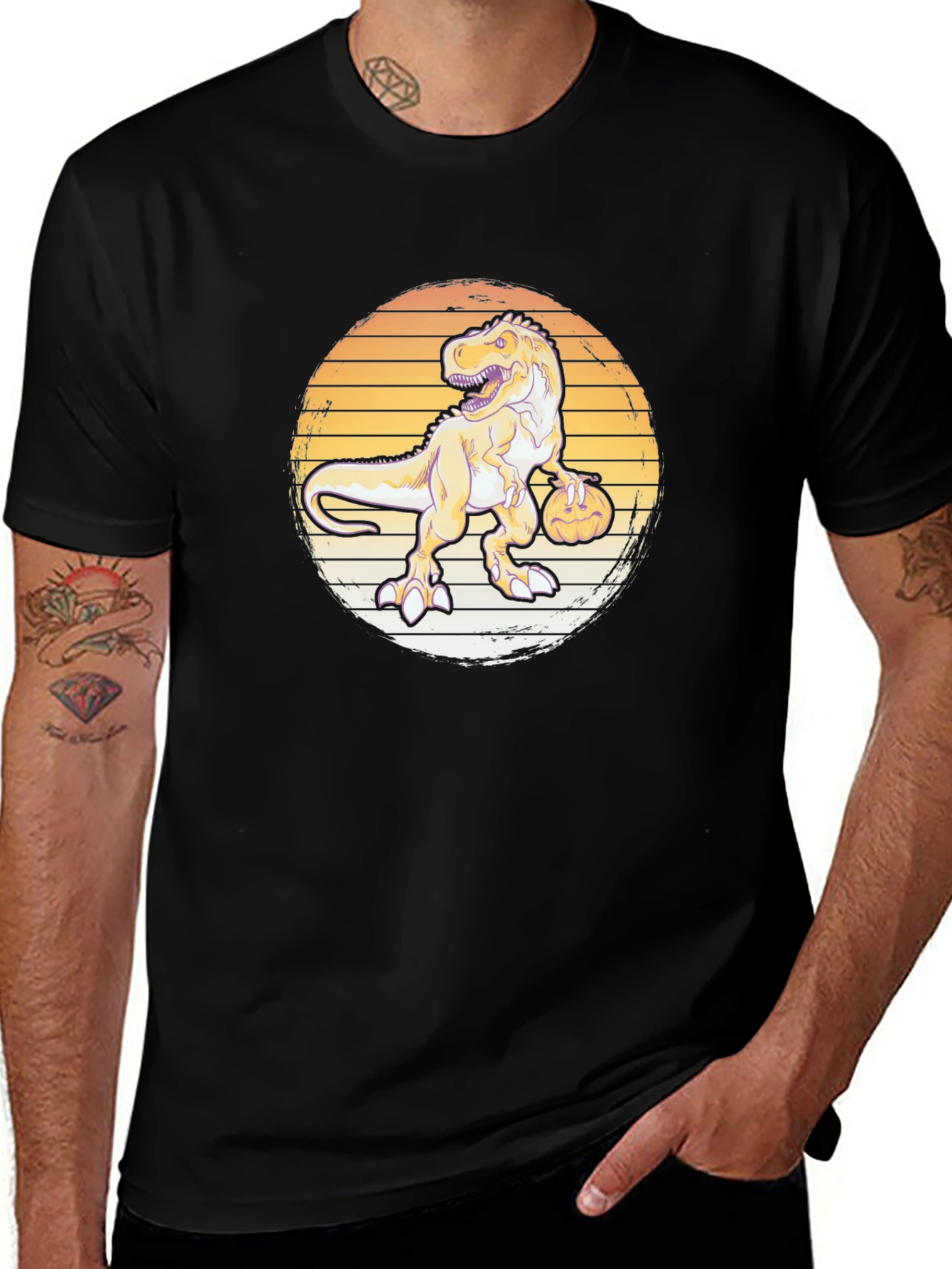 Dino Pumpkin T-Shirt - Retro Halloween Style