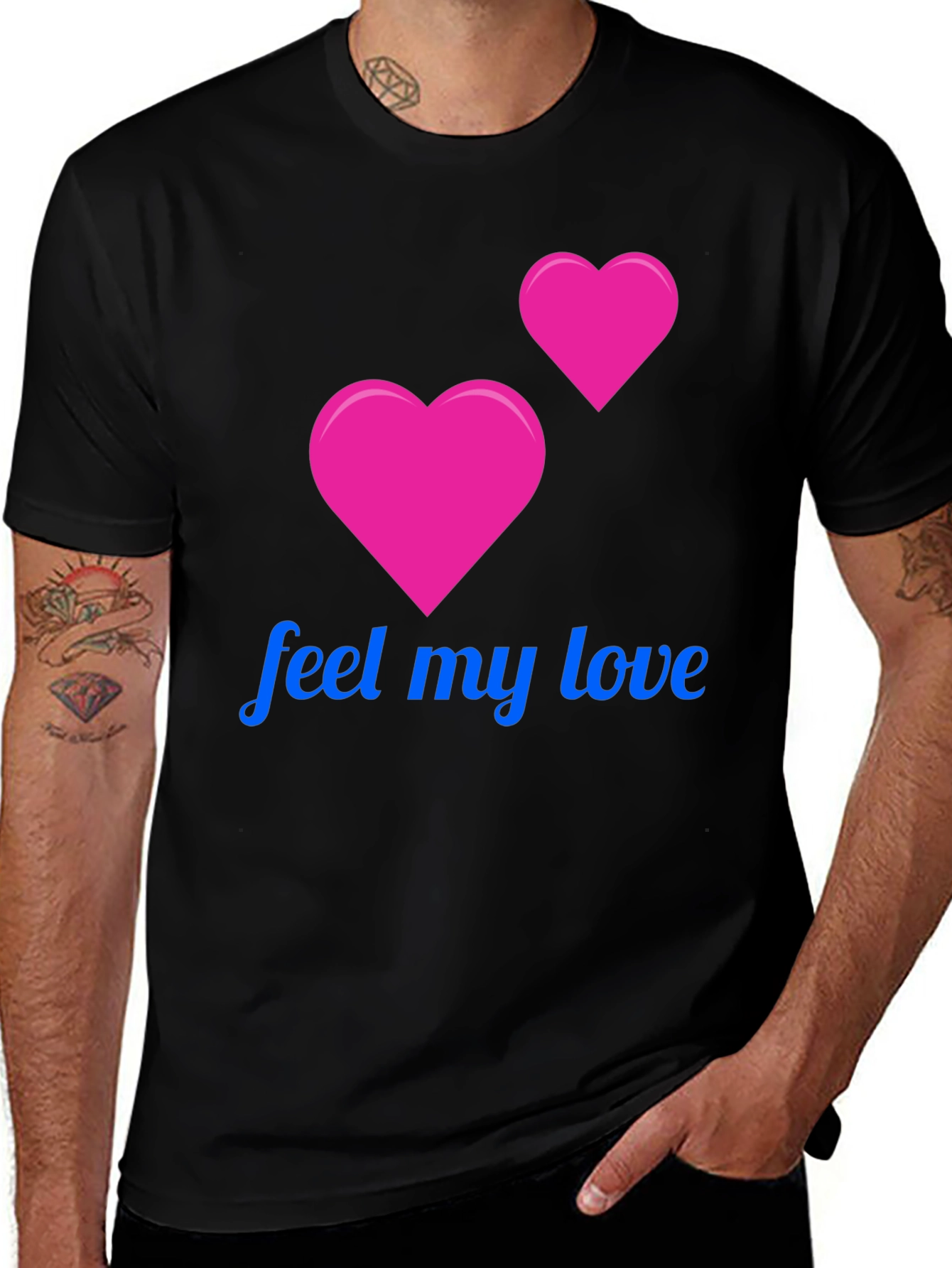 Variant 24 of Feel My Love Black T-Shirt - Romantic Heart Design