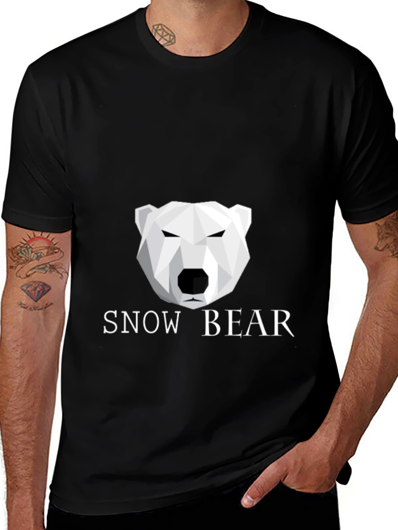 Variant 29 of Geometric Polar Bear Black T-Shirt - Snow Bear Design