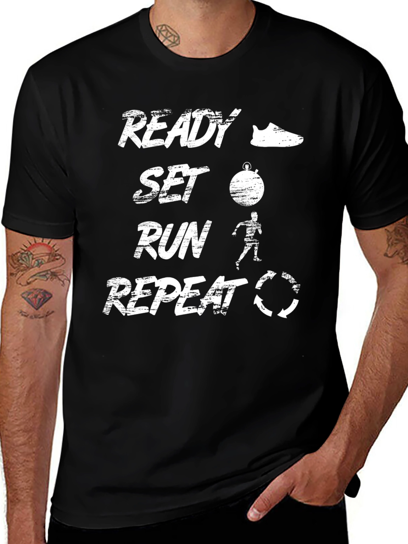 Variant 3 of Ready Set Run Repeat Black Graphic T-Shirt