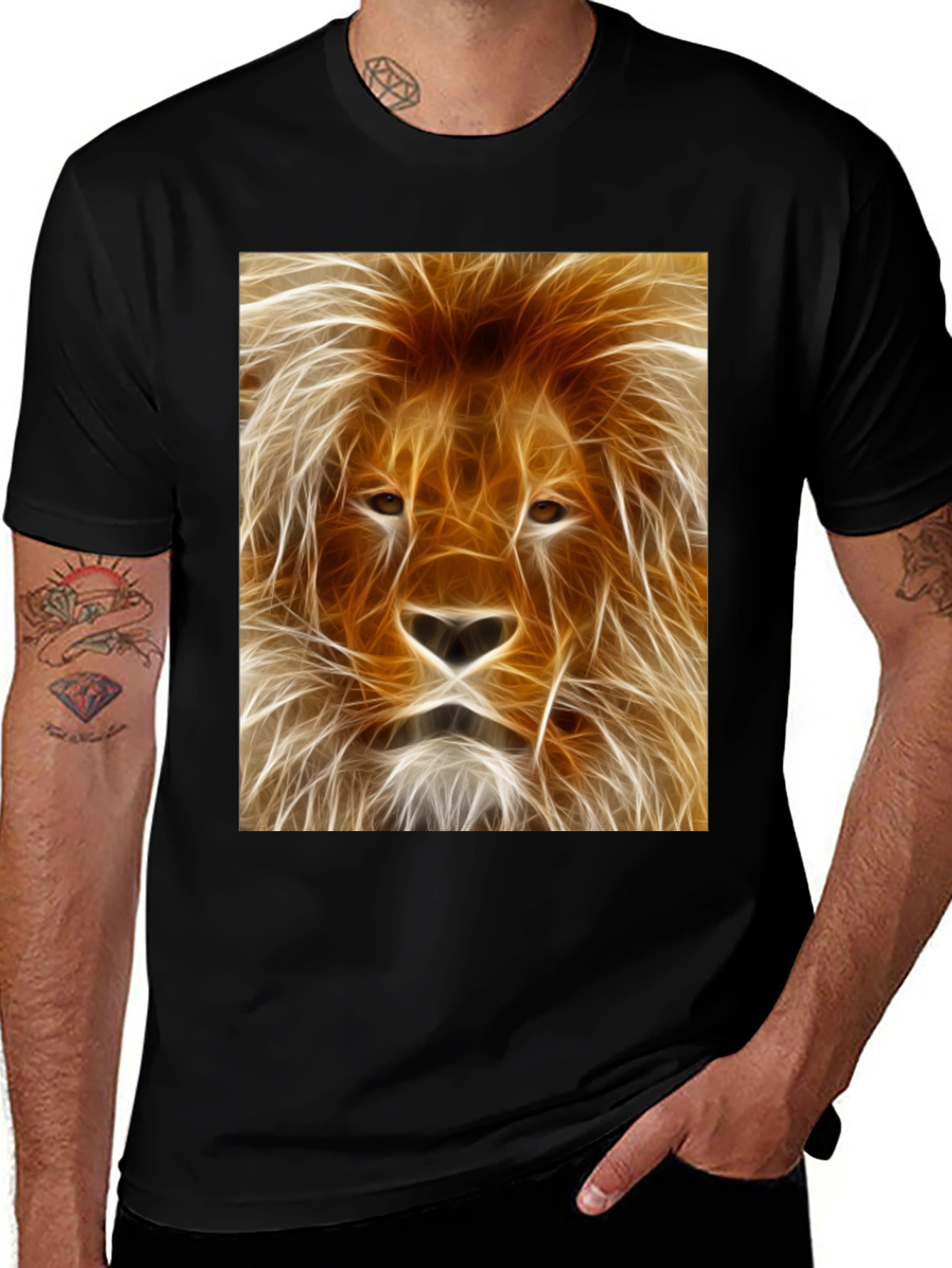 Variant 25 of Lion Art Print Black T-Shirt