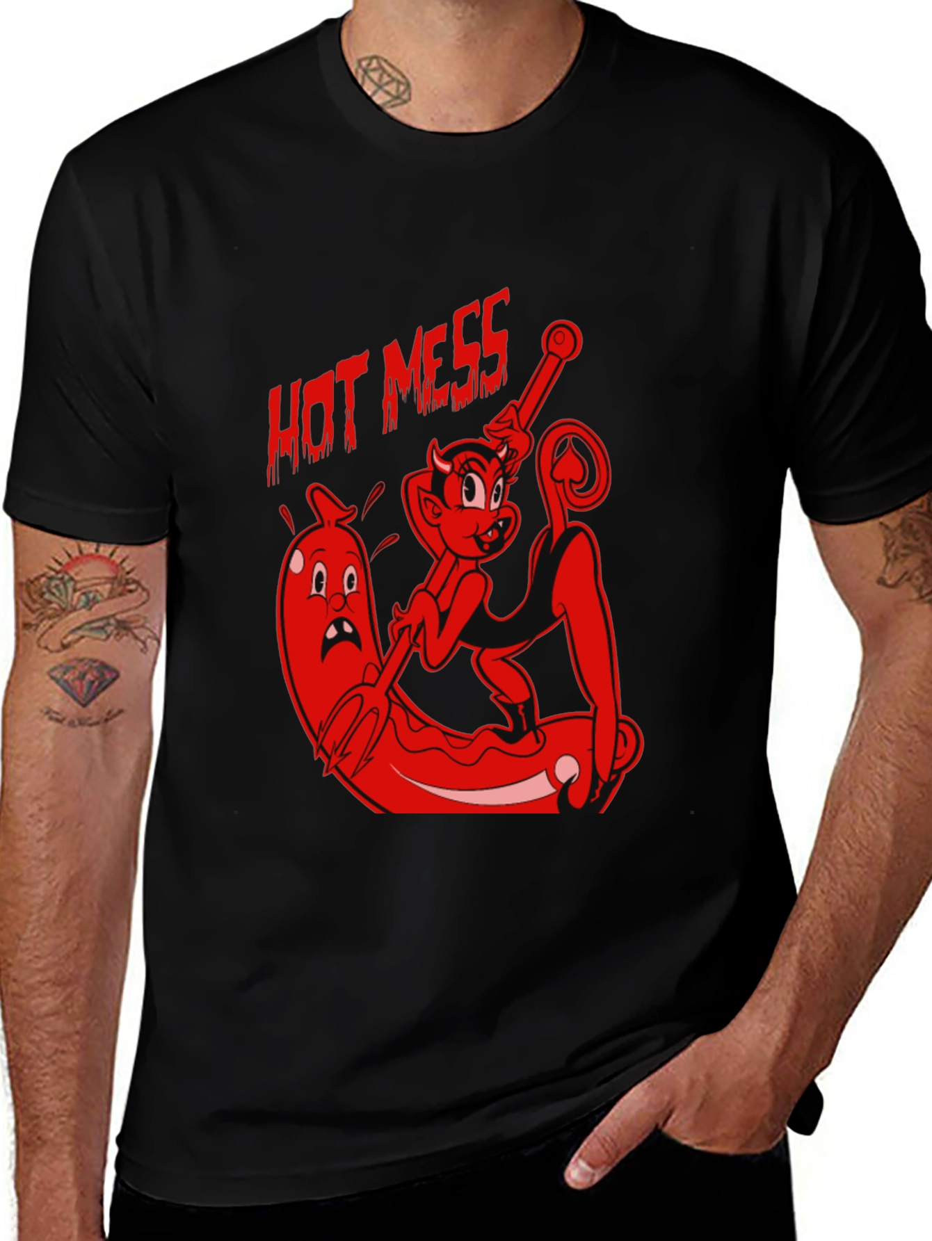 Variant 24 of Hot Mess Devil T-Shirt - Black Graphic Tee
