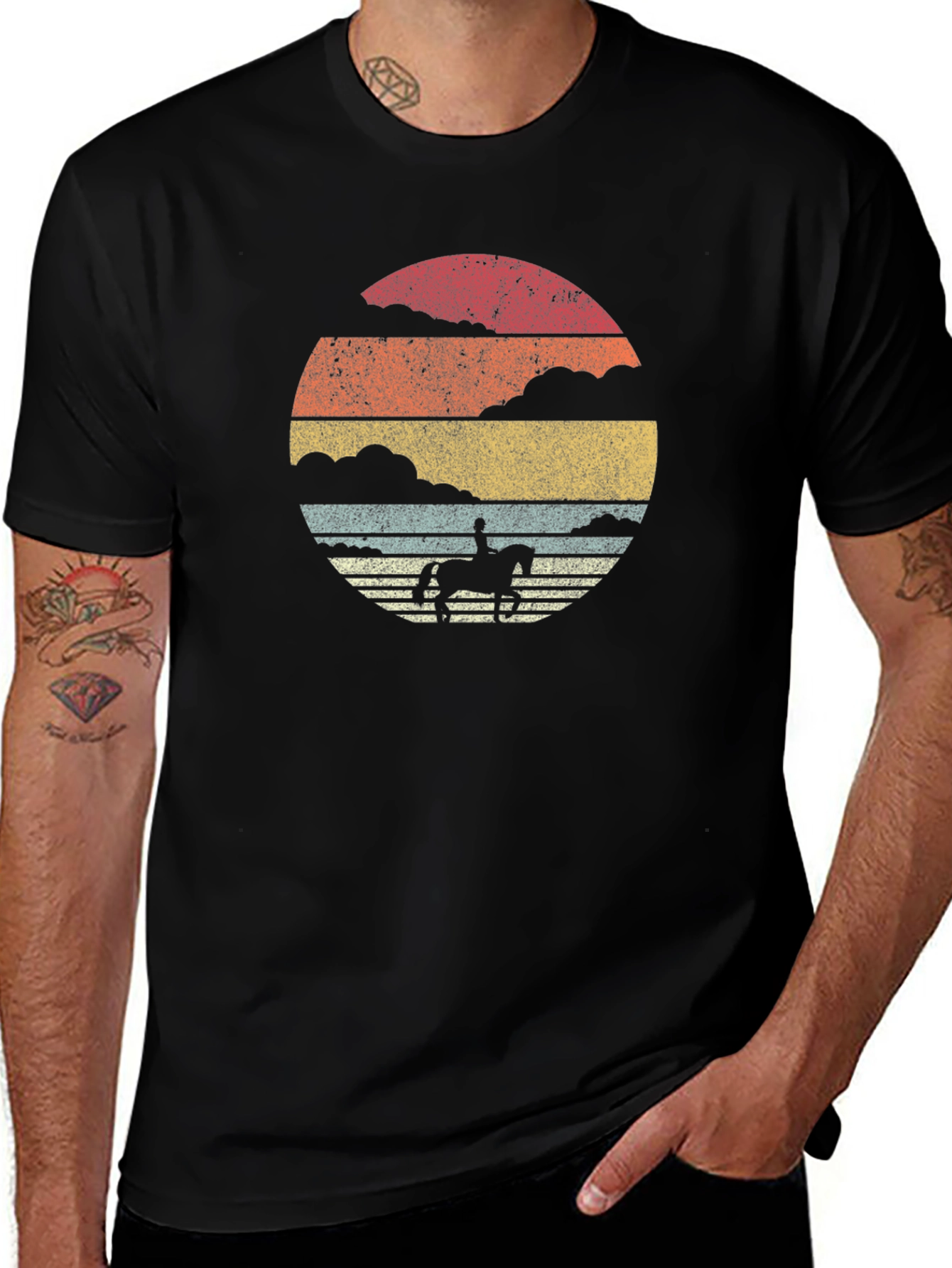 Variant 13 of Vintage Sunset Horse Rider T-Shirt - Black