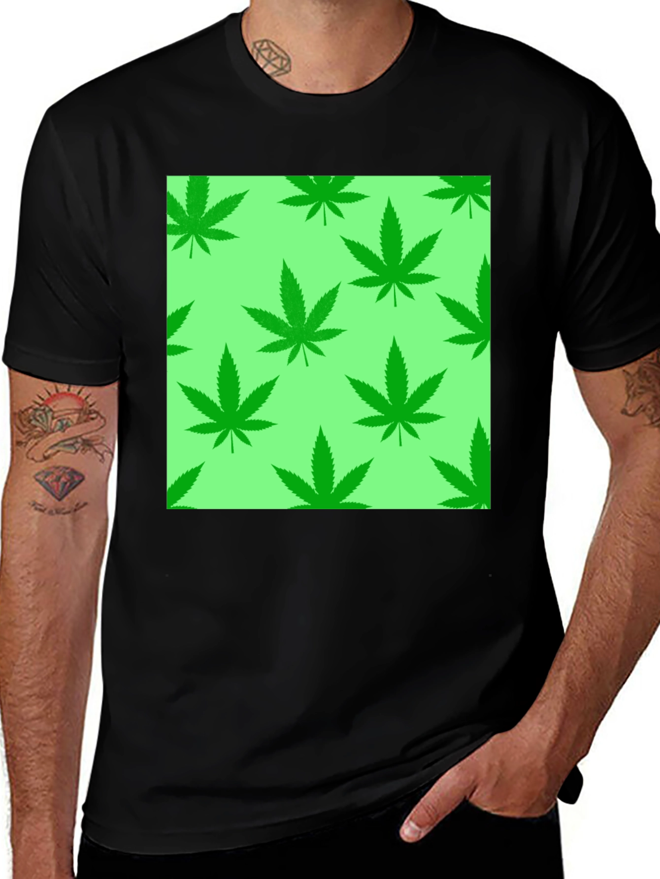 Variant 12 of Weed Leaf T-Shirt - Green Marijuana Design