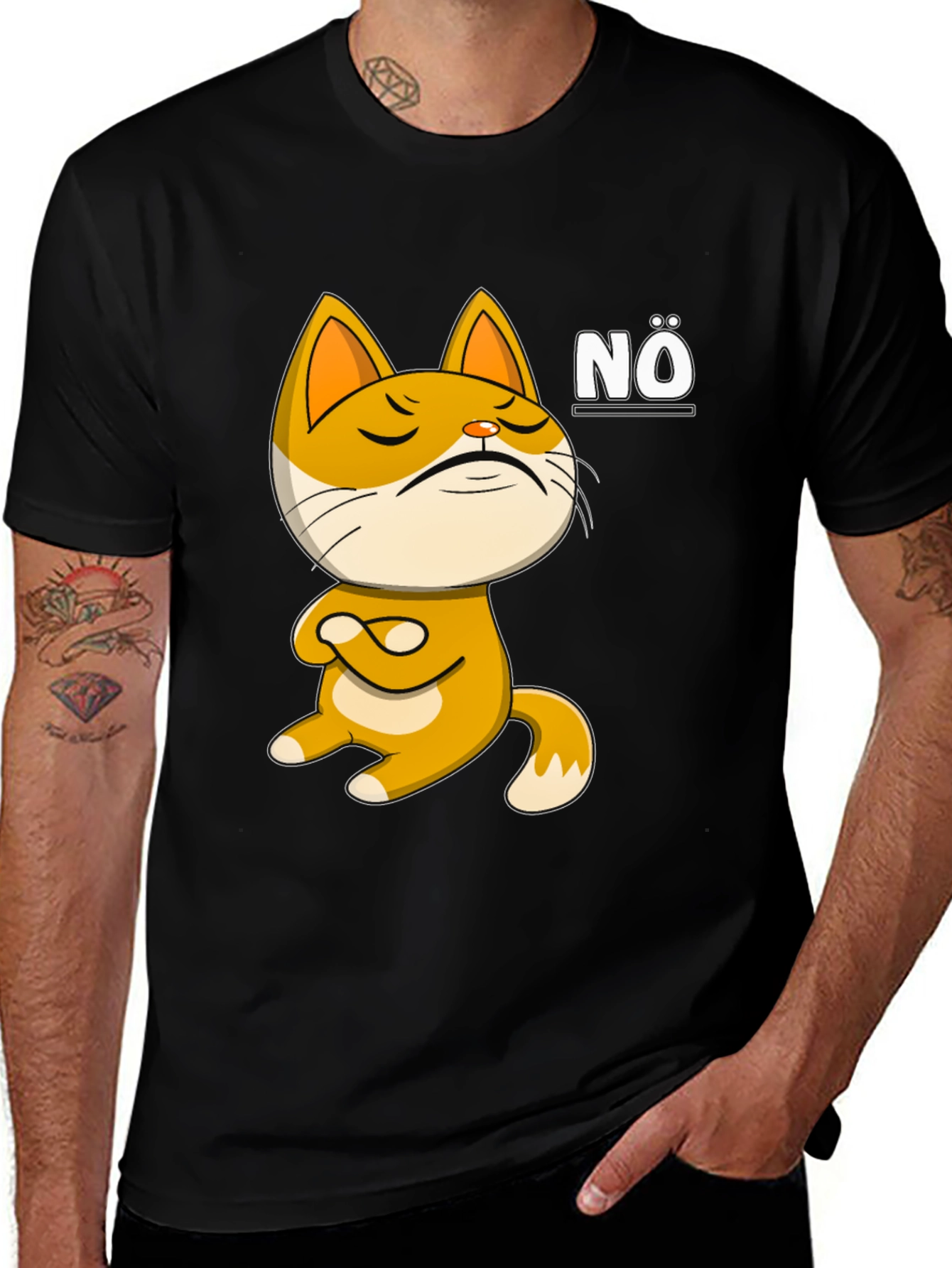 Variant 16 of Nö Cat Graphic T-Shirt: Men's Black Tee