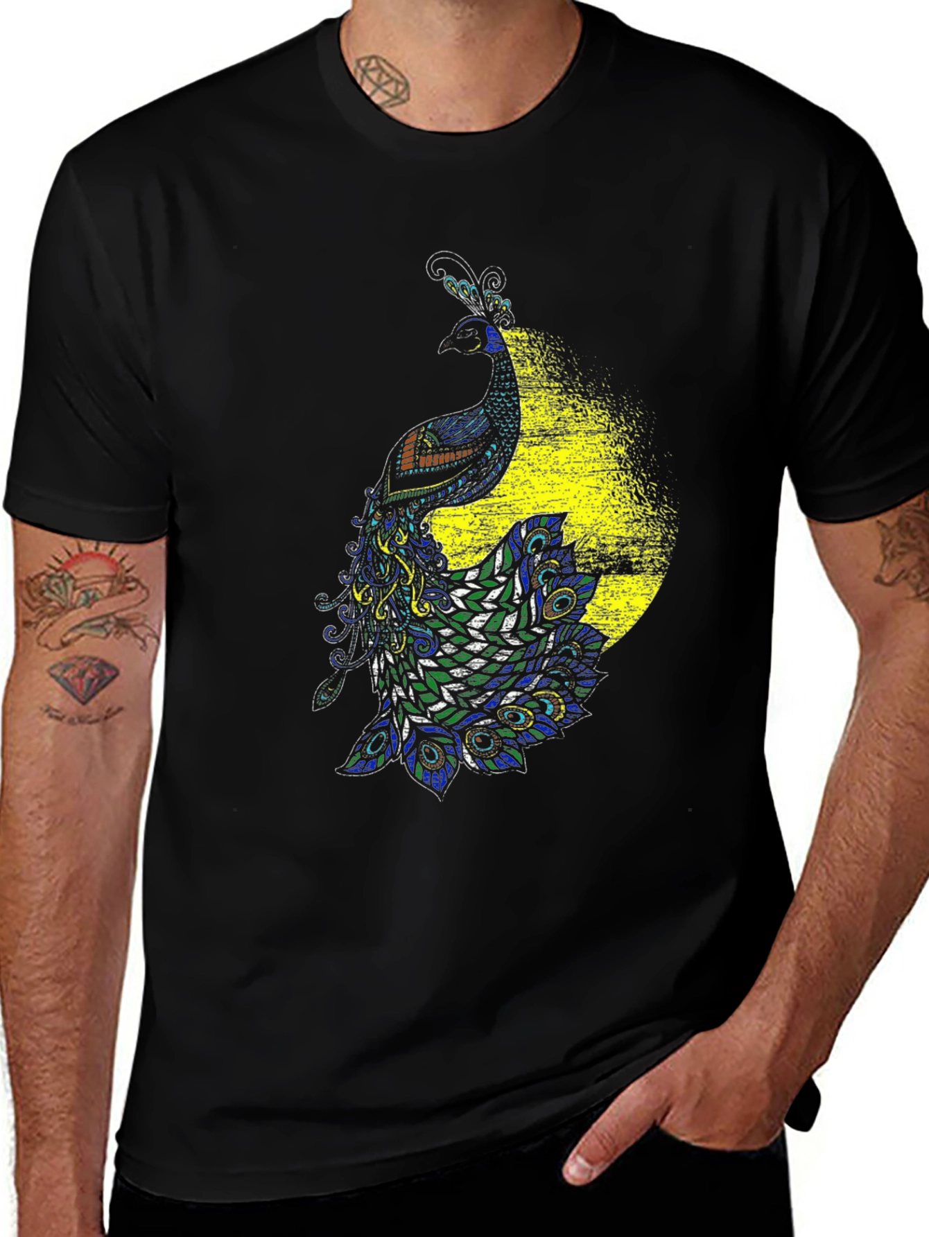 Peacock Graphic Black T-Shirt - Bold & Stylish Design