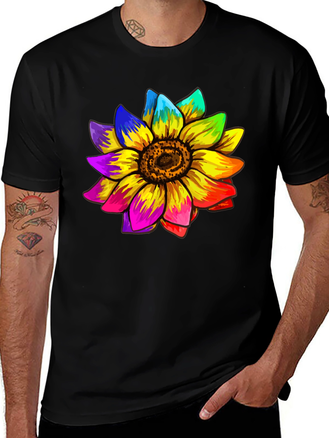 Variant 10 of Rainbow Sunflower Graphic T-Shirt - Stylish Casual Wear