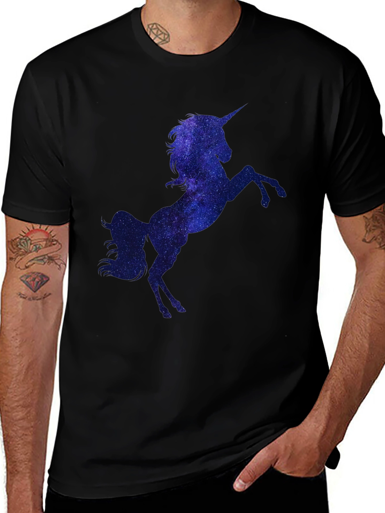 Variant 3 of Galaxy Unicorn Graphic Tee - Black Cotton T-Shirt