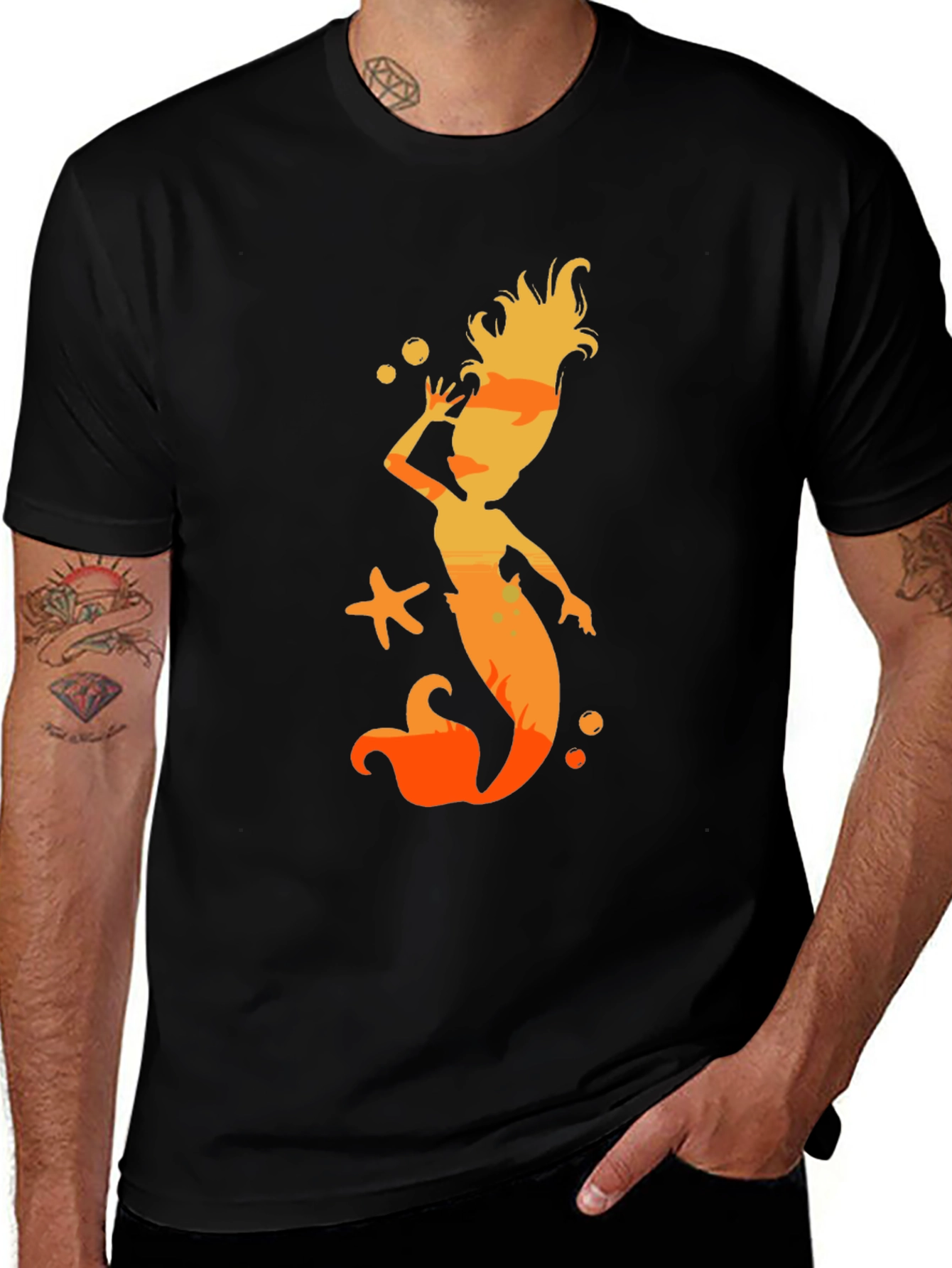 Variant 9 of Mermaid Silhouette Graphic Black T-Shirt