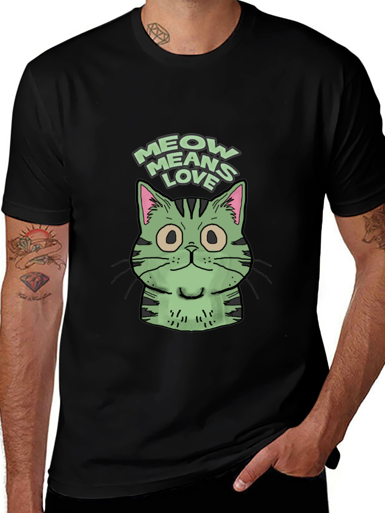 Variant 18 of Meow Means Love Cat Graphic Tee - Unisex Black T-Shirt