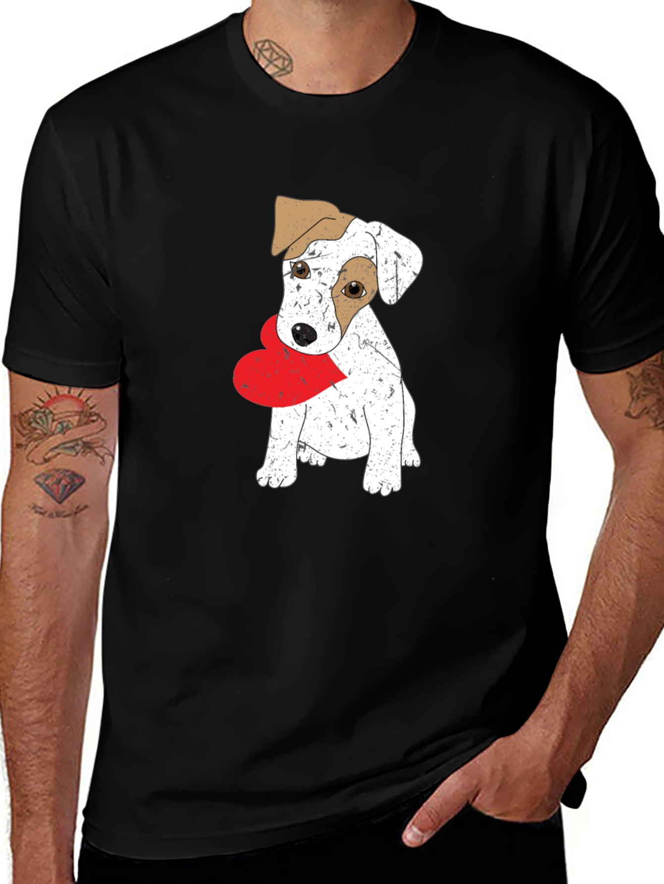 Variant 4 of Dog with Heart Black T-Shirt