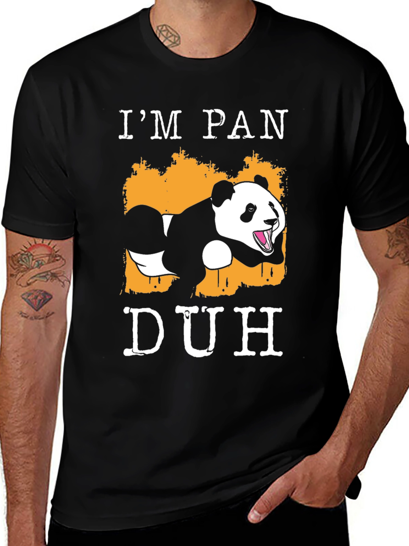 Variant 23 of I'm Pan Duh T-Shirt Funny Panda Graphic Tee Men's Black Cotton