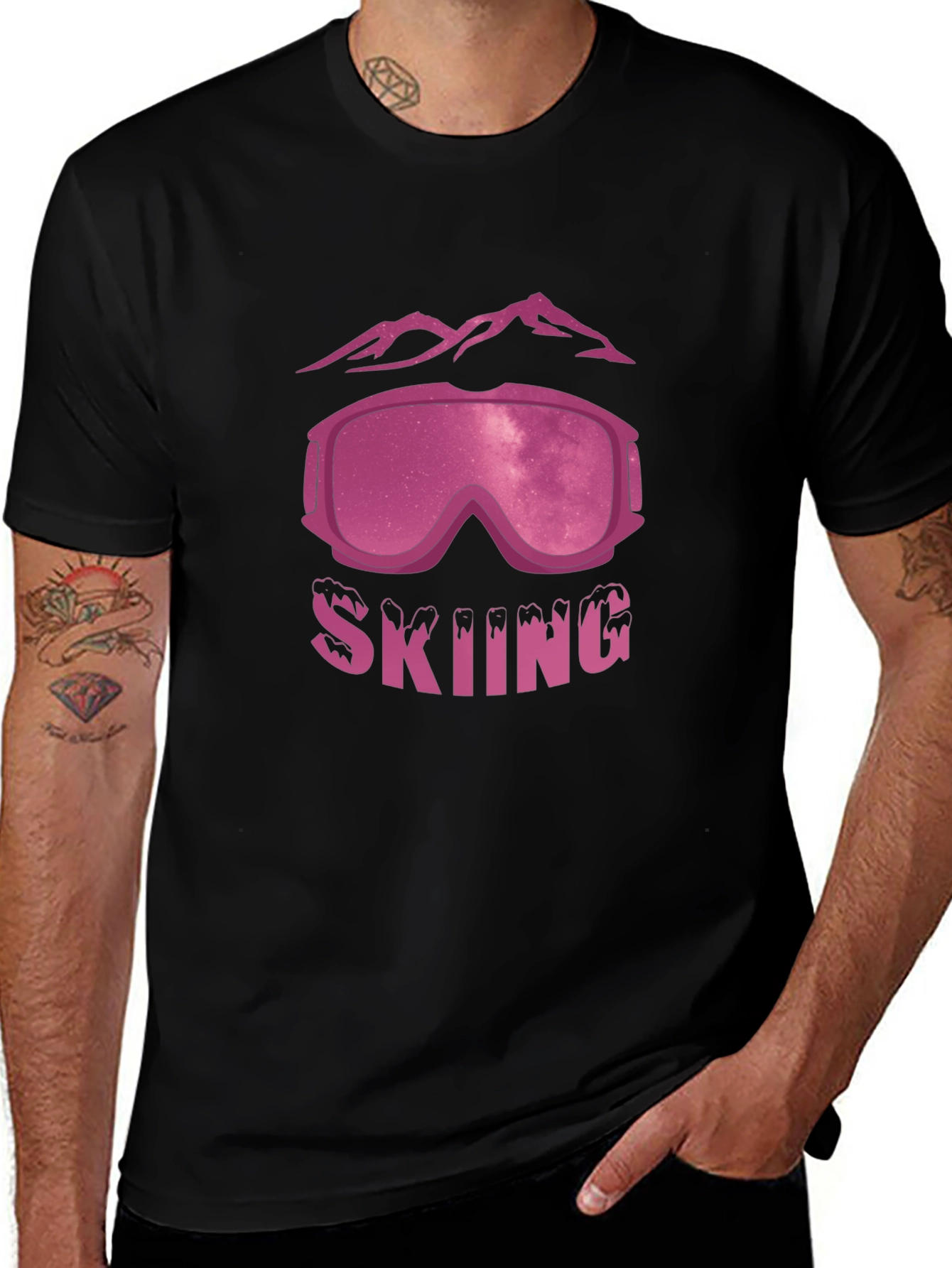 Variant 20 of Skiing T-Shirt with Mountains and Goggles Design