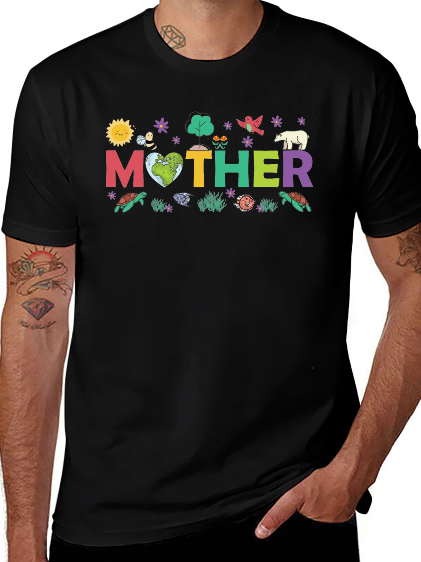 Variant 4 of Mother Earth Graphic Tee - Black Cotton Casual Shirt