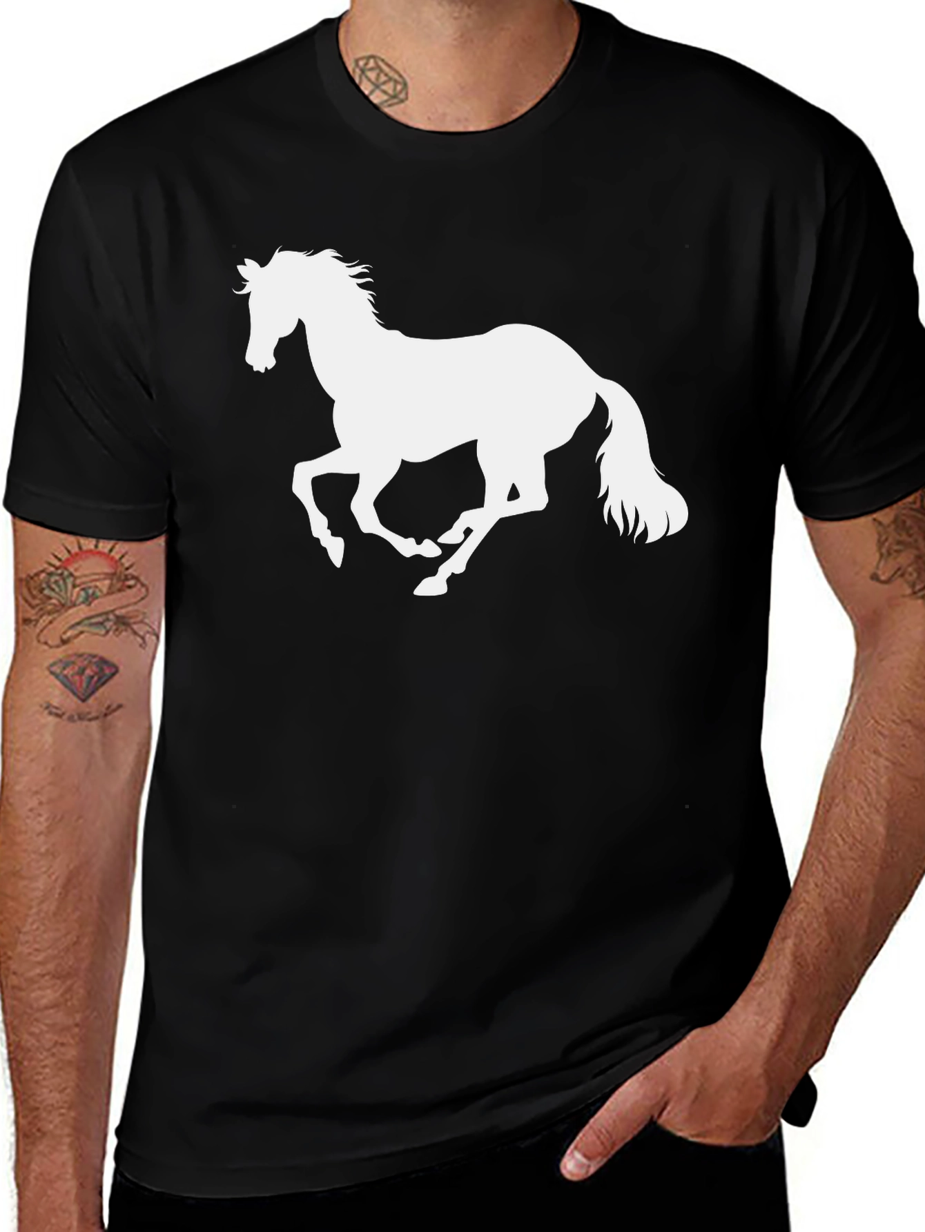 Variant 20 of Black T-Shirt with White Horse Graphic