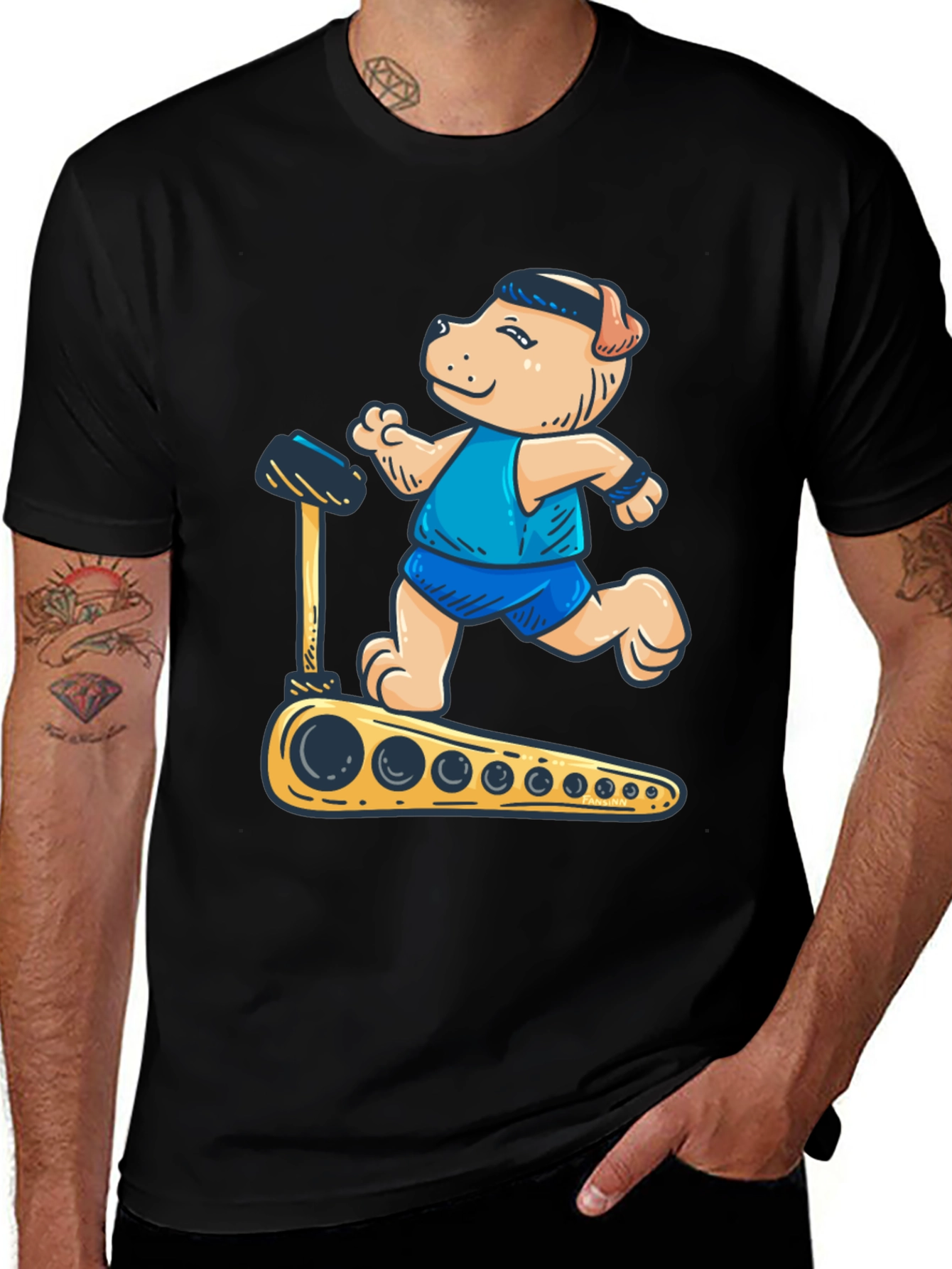 Variant 6 of Dog Treadmill Graphic Tee - Black Cotton T-Shirt